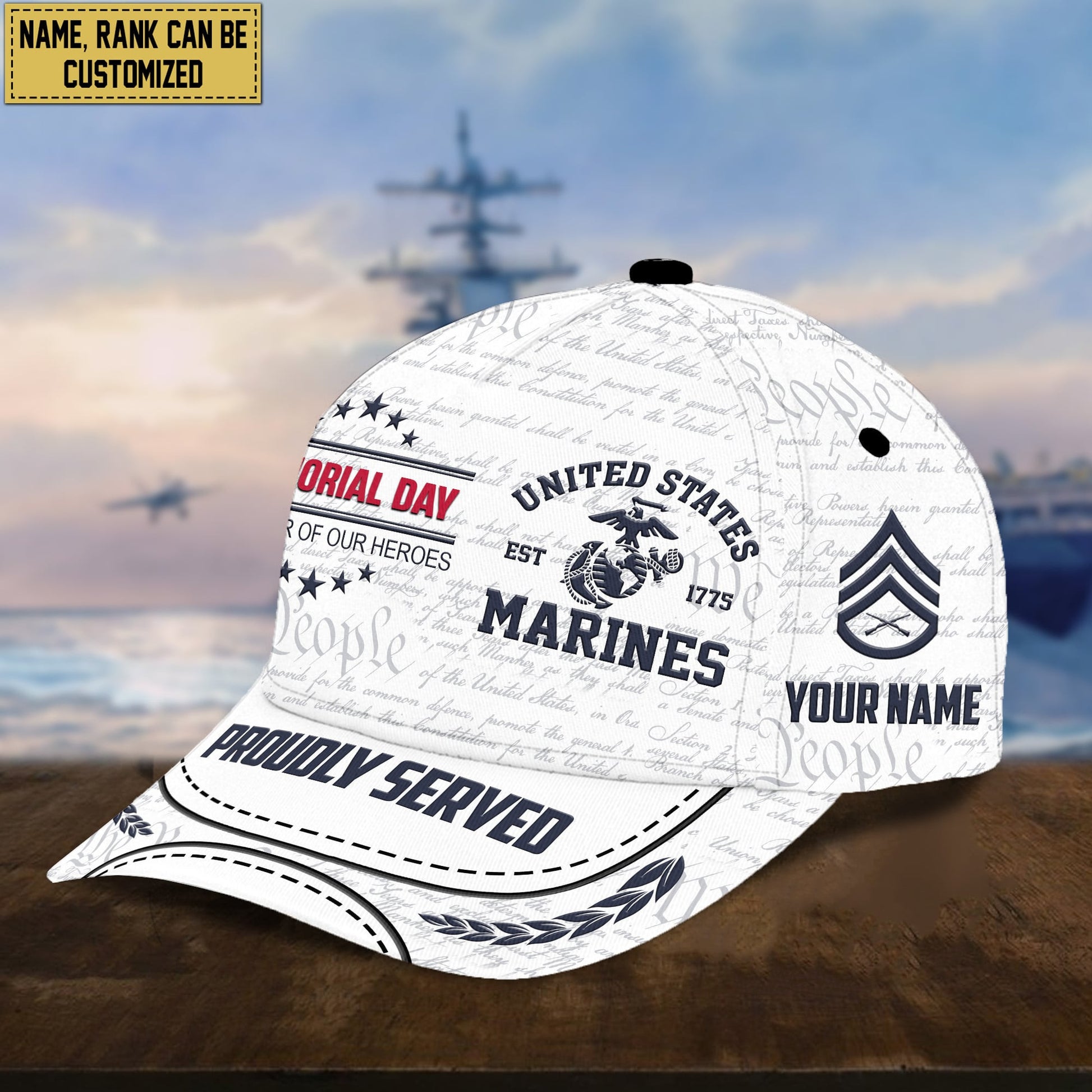 US Marines Custom Rank, Name Cap, Gift For Veterans Day, Father's Day, Memorial Day VPVC000303