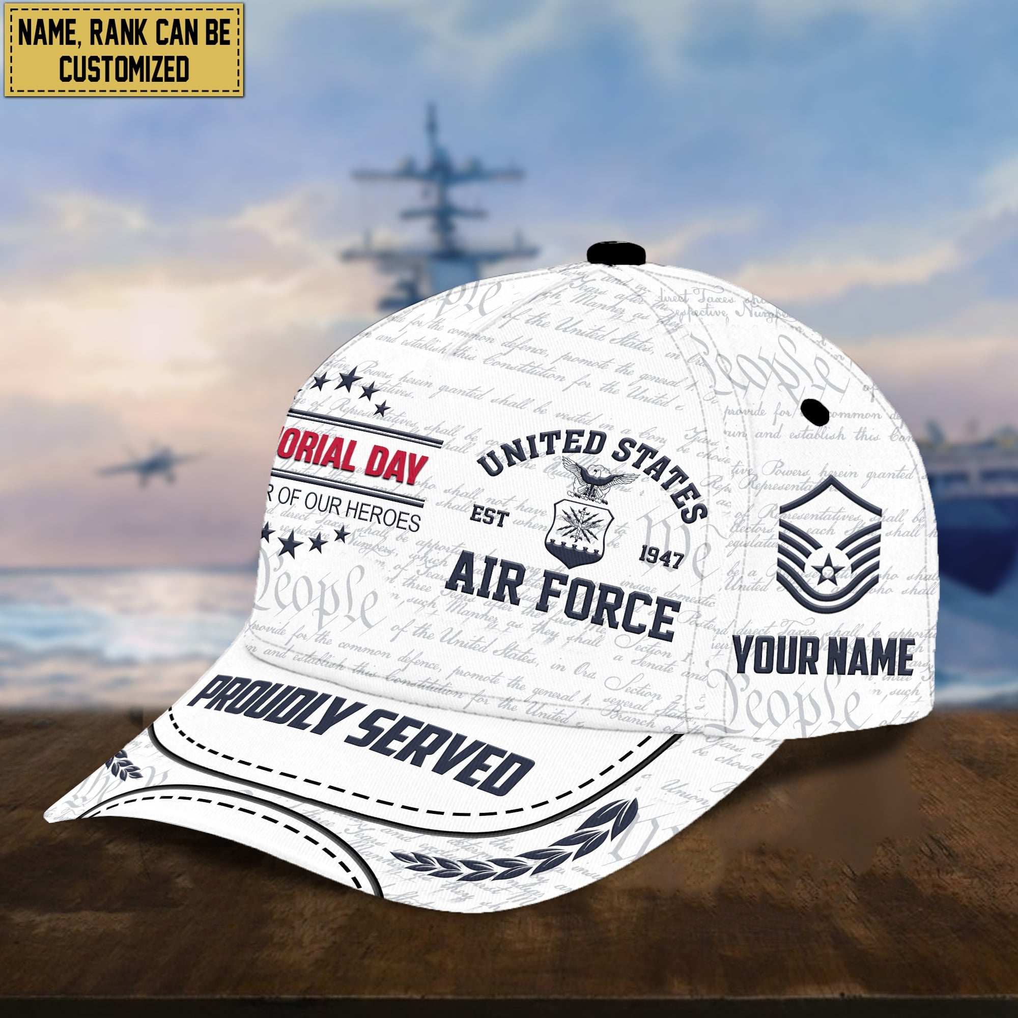 USAF Custom Rank, Name Cap, Gift For Veterans Day, Father's Day, Memorial Day VPVC000304