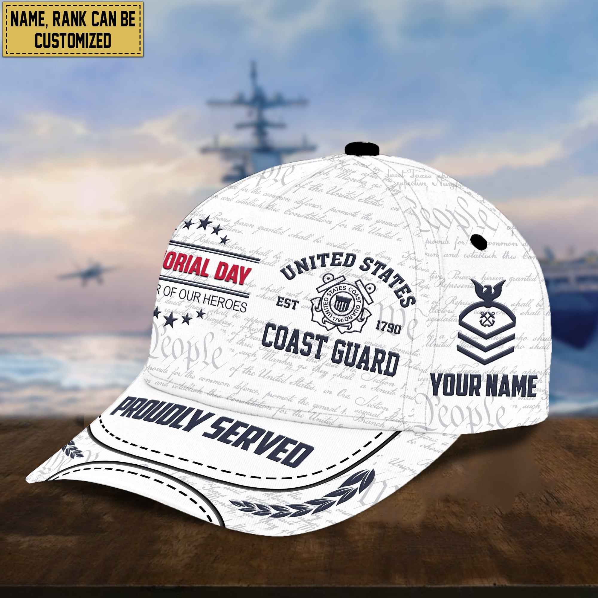 USCG Custom Rank, Name Cap, Gift For Veterans Day, Father's Day, Memorial Day VPVC000305