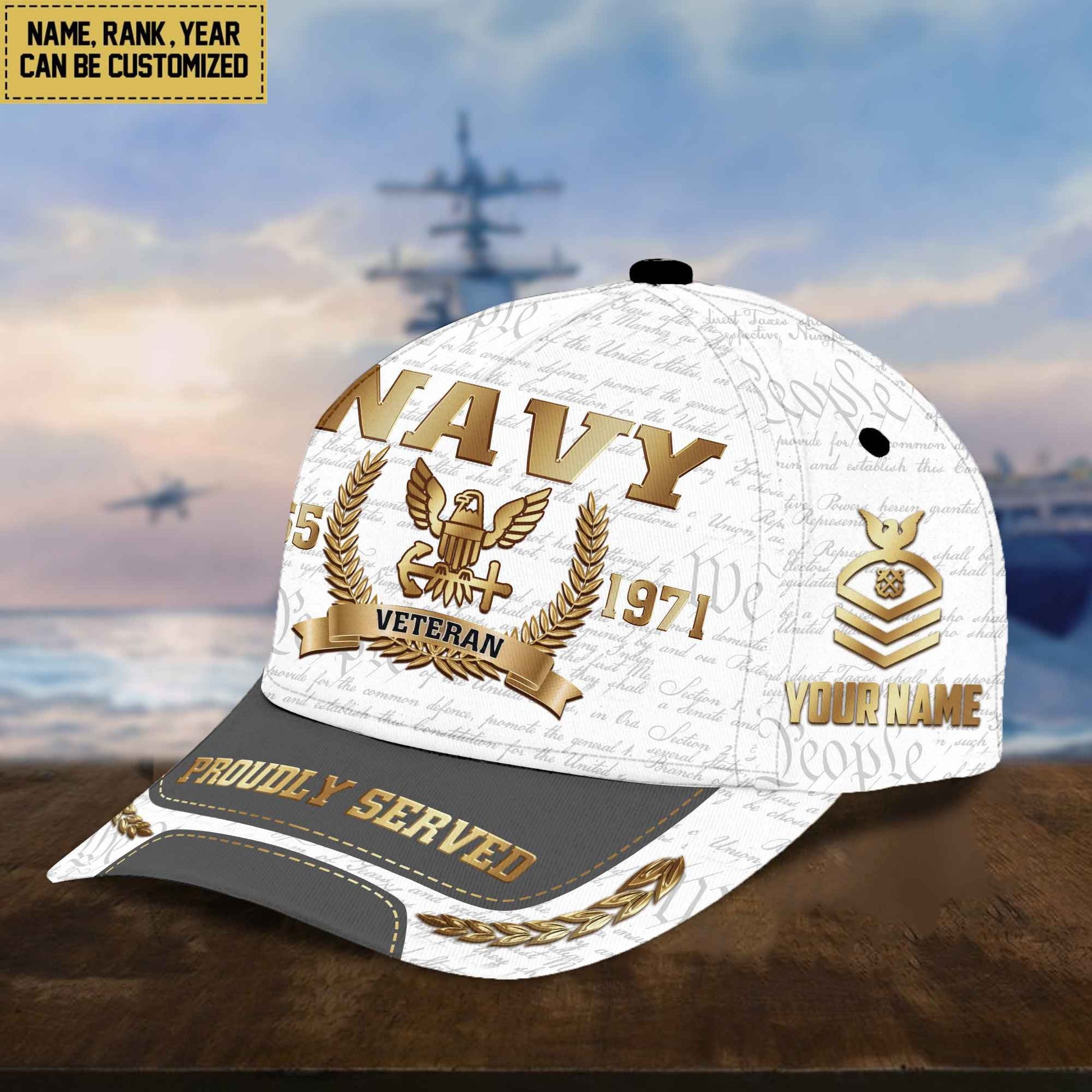 US Navy Cap, Custom Name, Rank, Years Of Service Gift For Veterans Day, Father's Day, Memorial Day VPVC000502