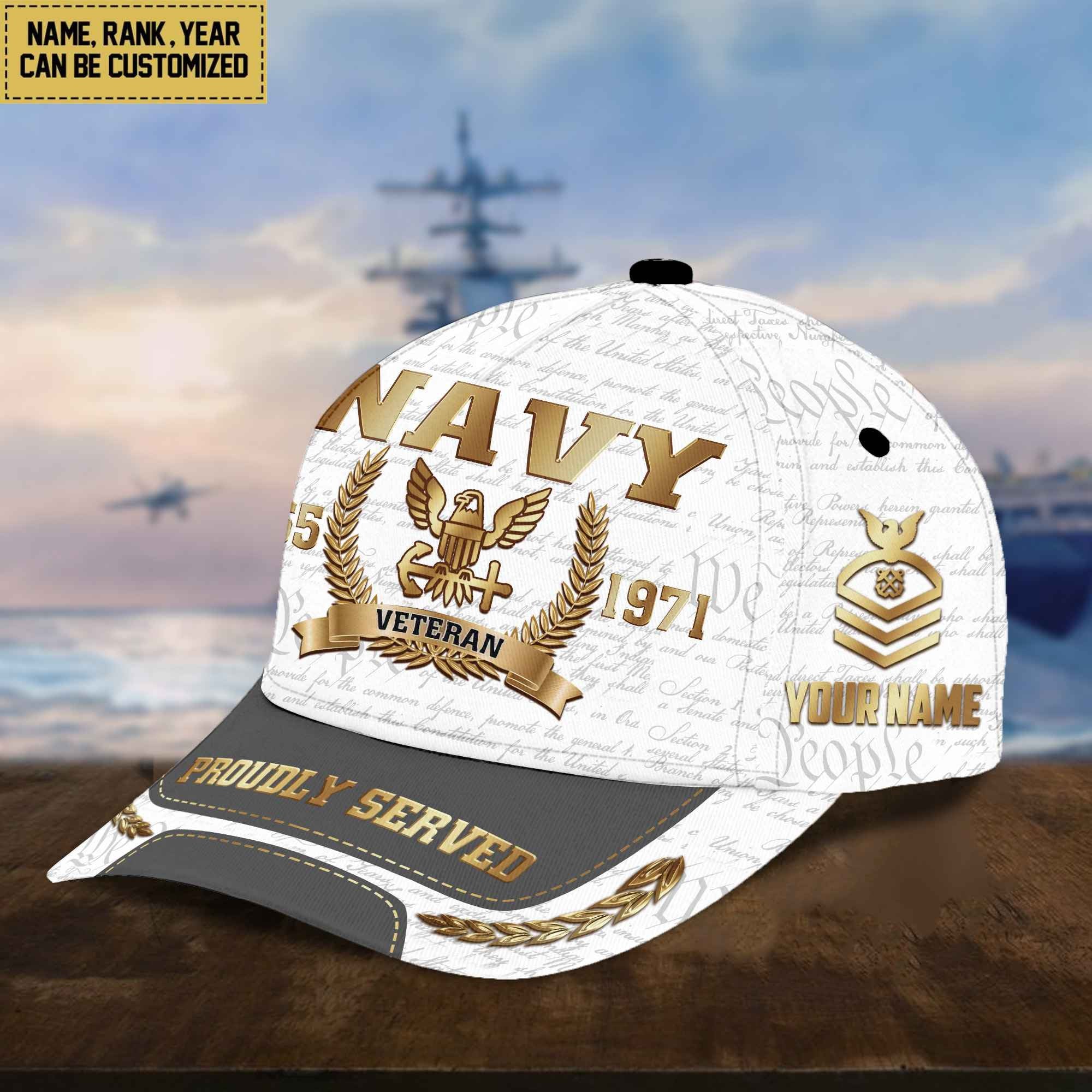 US Navy Cap, Custom Name, Rank, Years Of Service Gift For Veterans Day, Father's Day, Memorial Day VPVC000502
