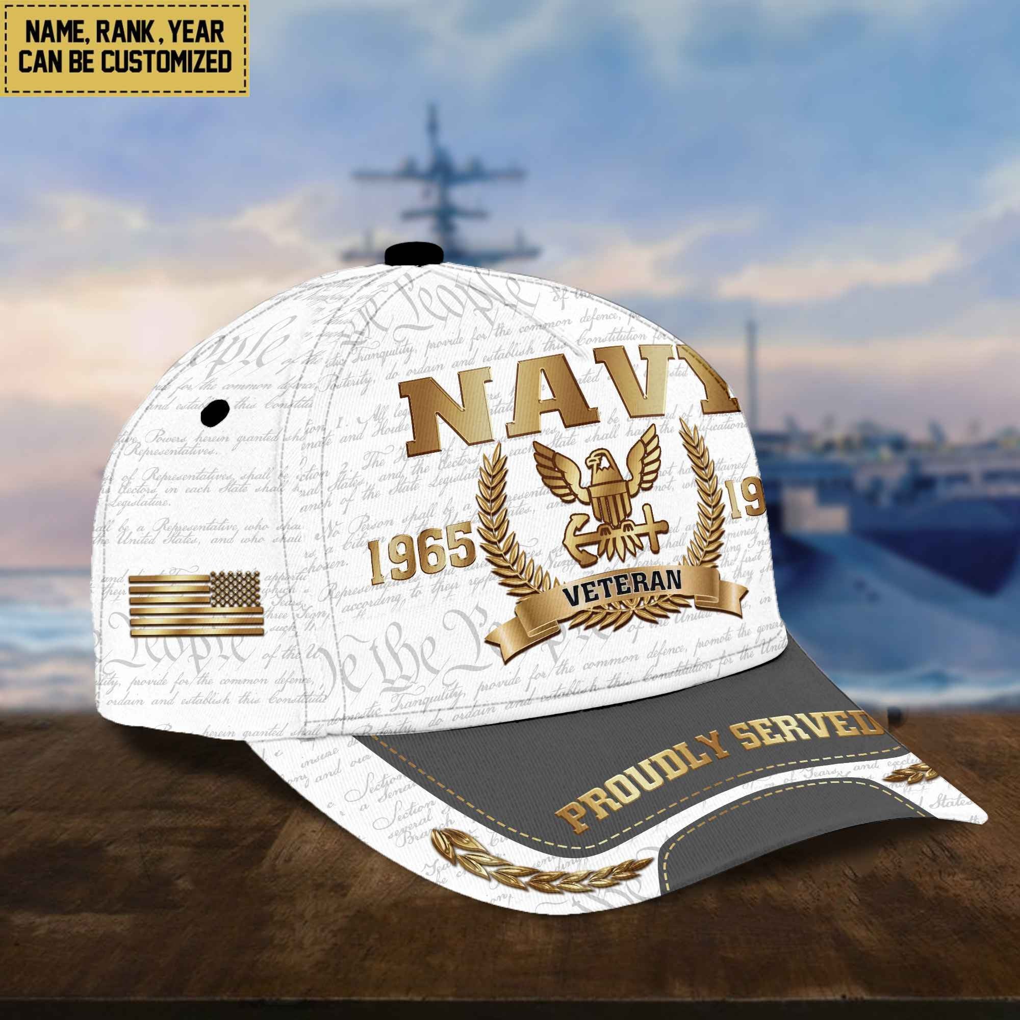 US Navy Cap, Custom Name, Rank, Years Of Service Gift For Veterans Day, Father's Day, Memorial Day VPVC000502