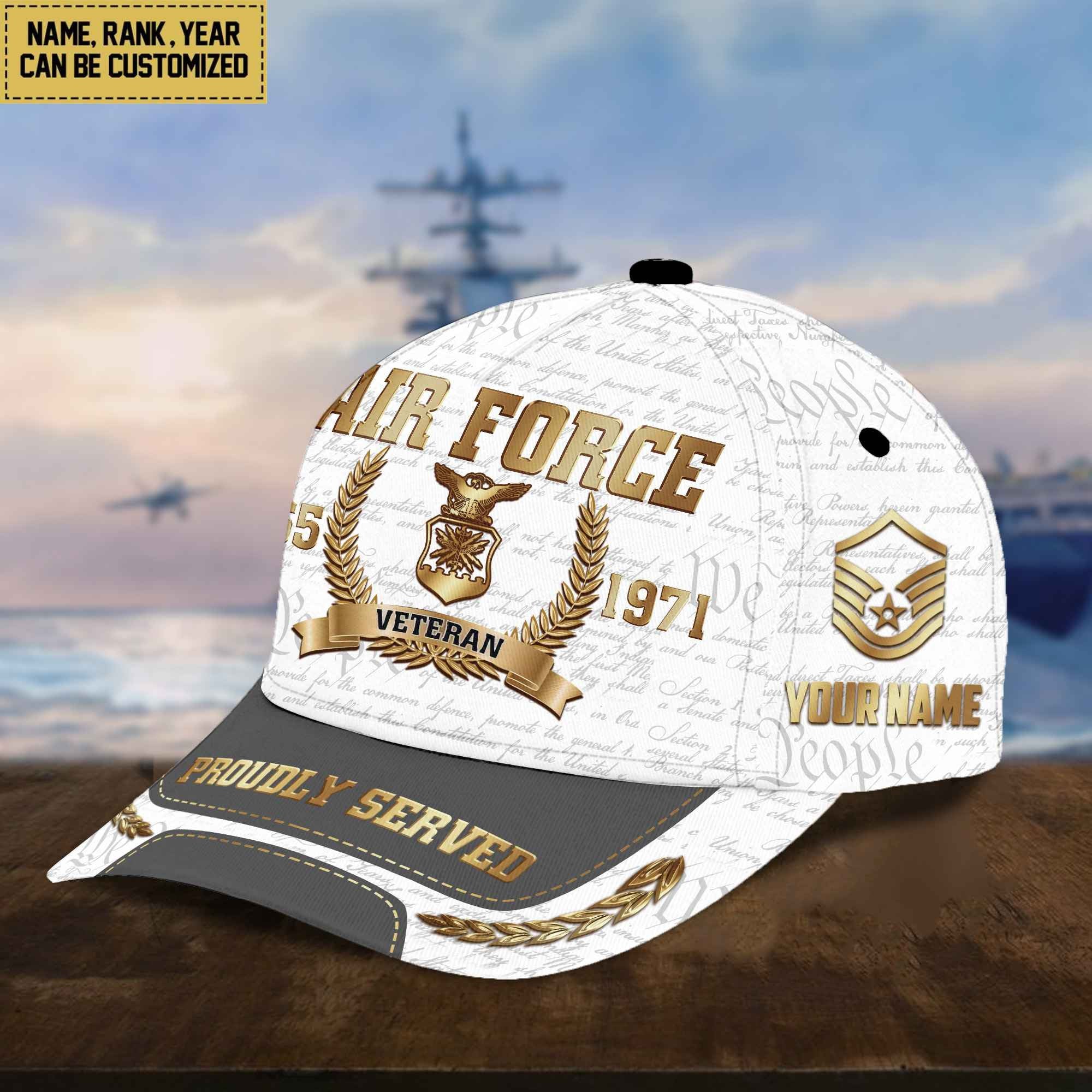 USAF Cap, Custom Name, Rank, Years Of Service Gift For Veterans Day, Father's Day, Memorial Day VPVC000504