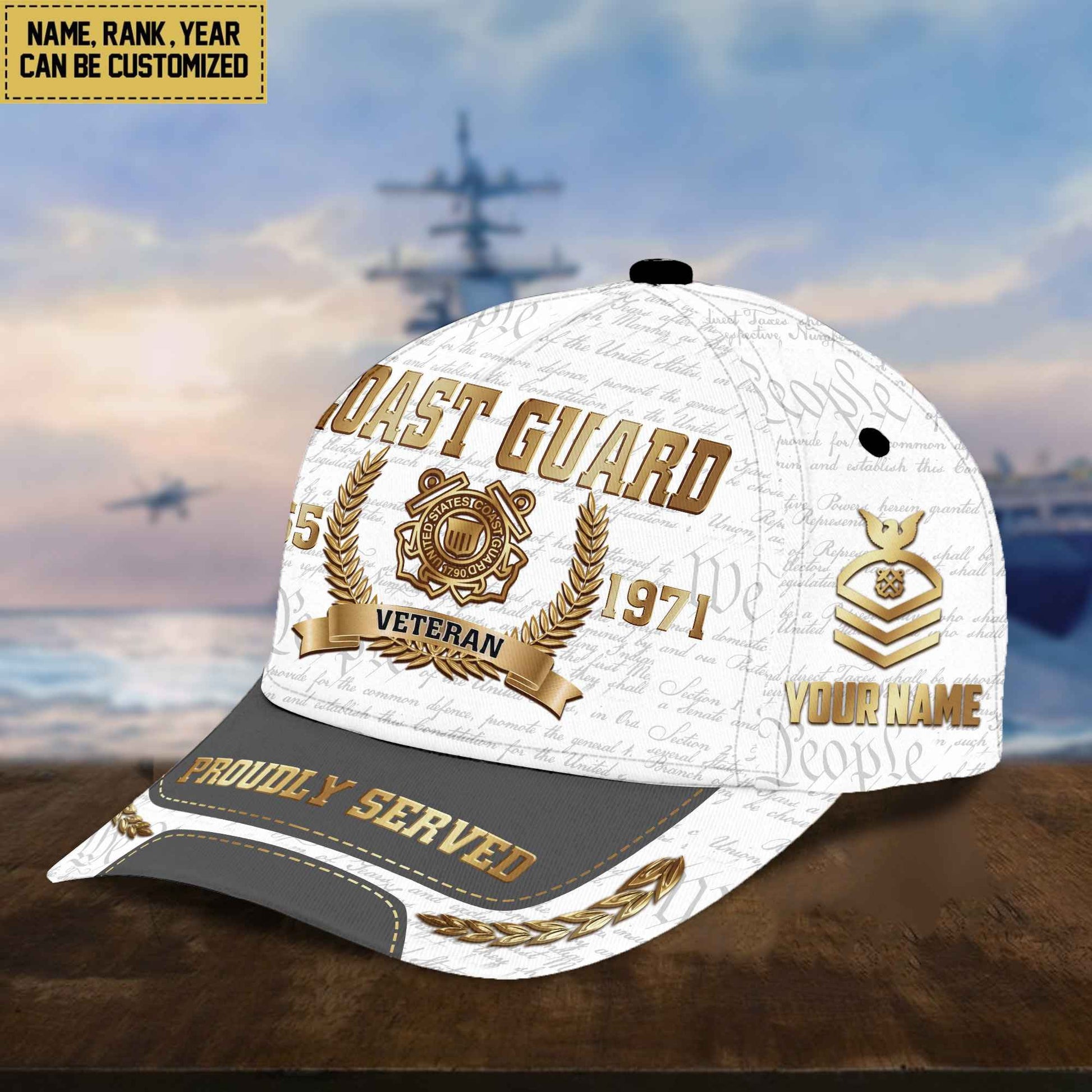 USCG Cap, Custom Name, Rank, Years Of Service Gift For Veterans Day, Father's Day, Memorial Day VPVC000505