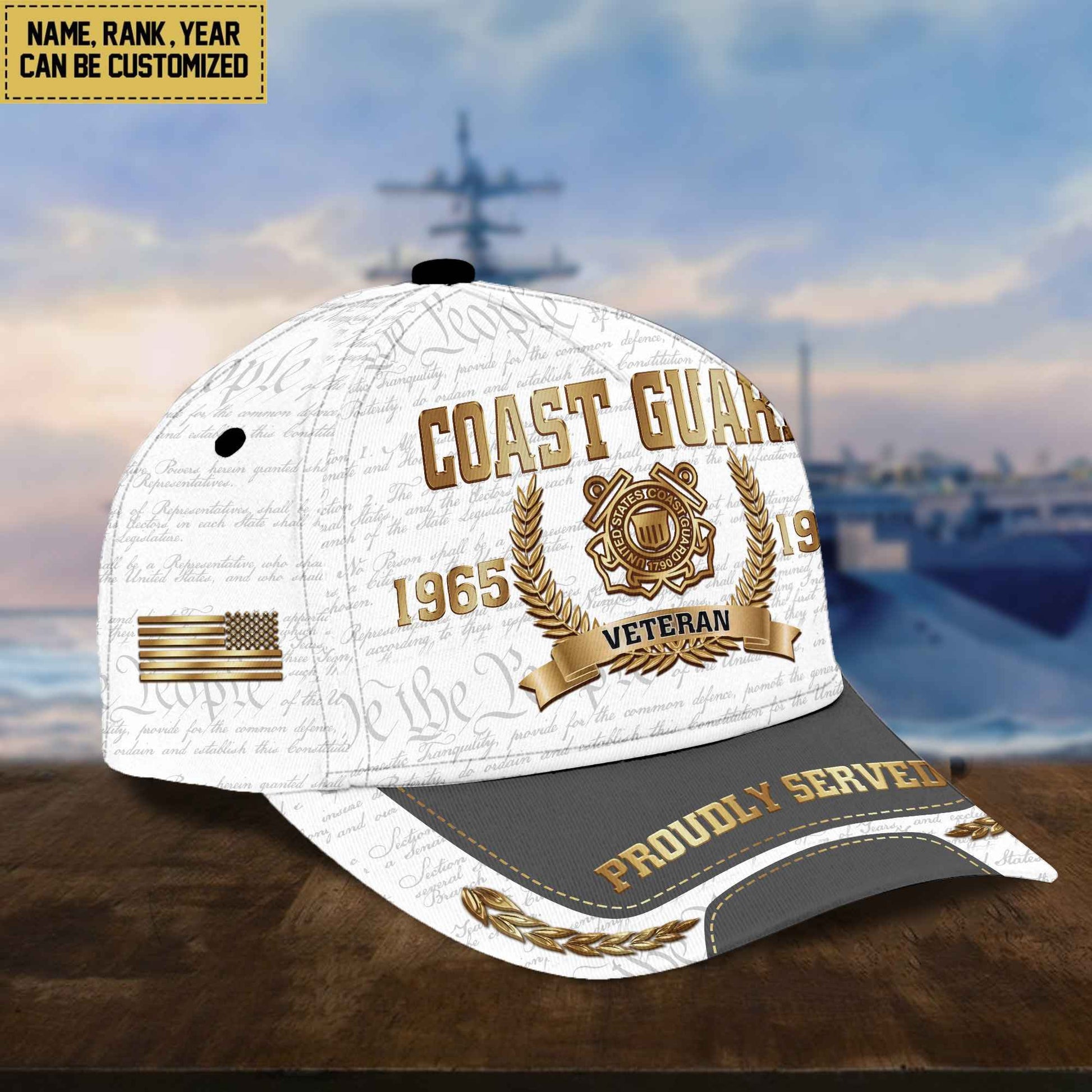 USCG Cap, Custom Name, Rank, Years Of Service Gift For Veterans Day, Father's Day, Memorial Day VPVC000505