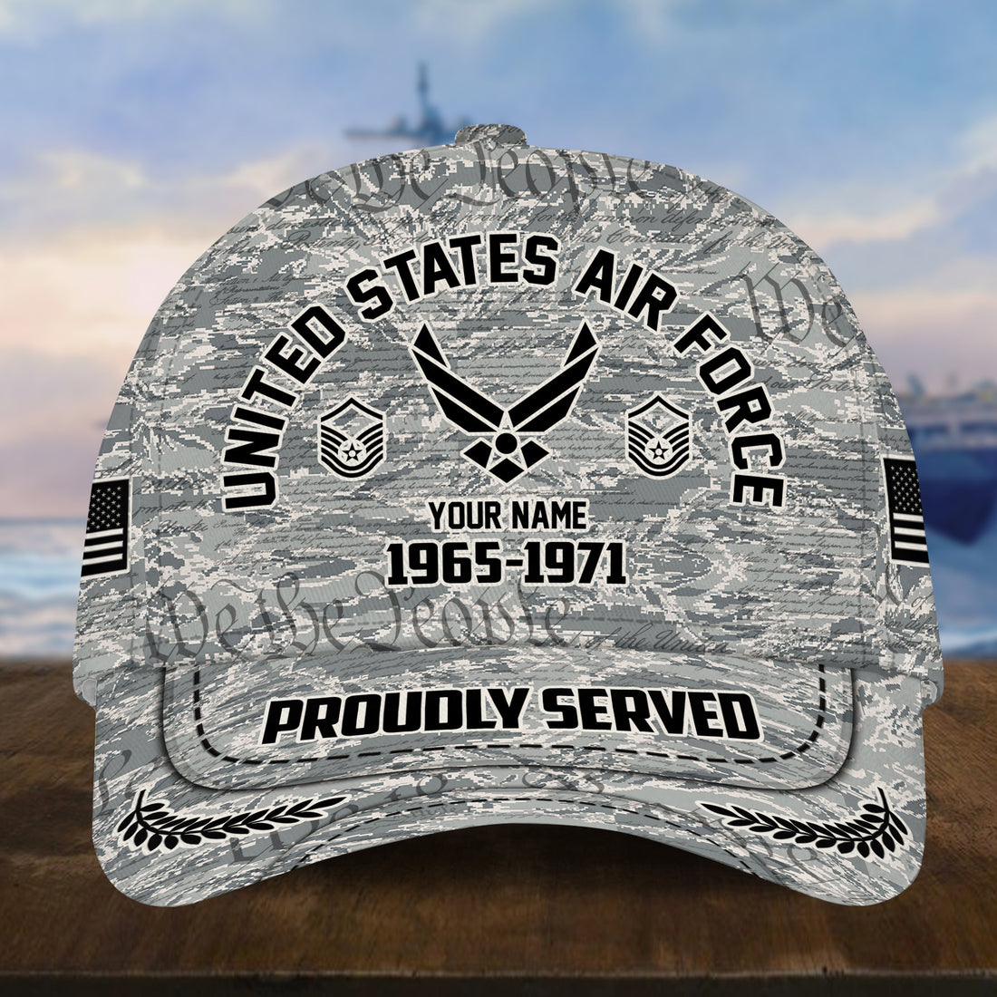 Personalized Camo Combat USAF Veteran Hat: Custom Military Rank Name Year and Ball Cap Printing VPVC001004