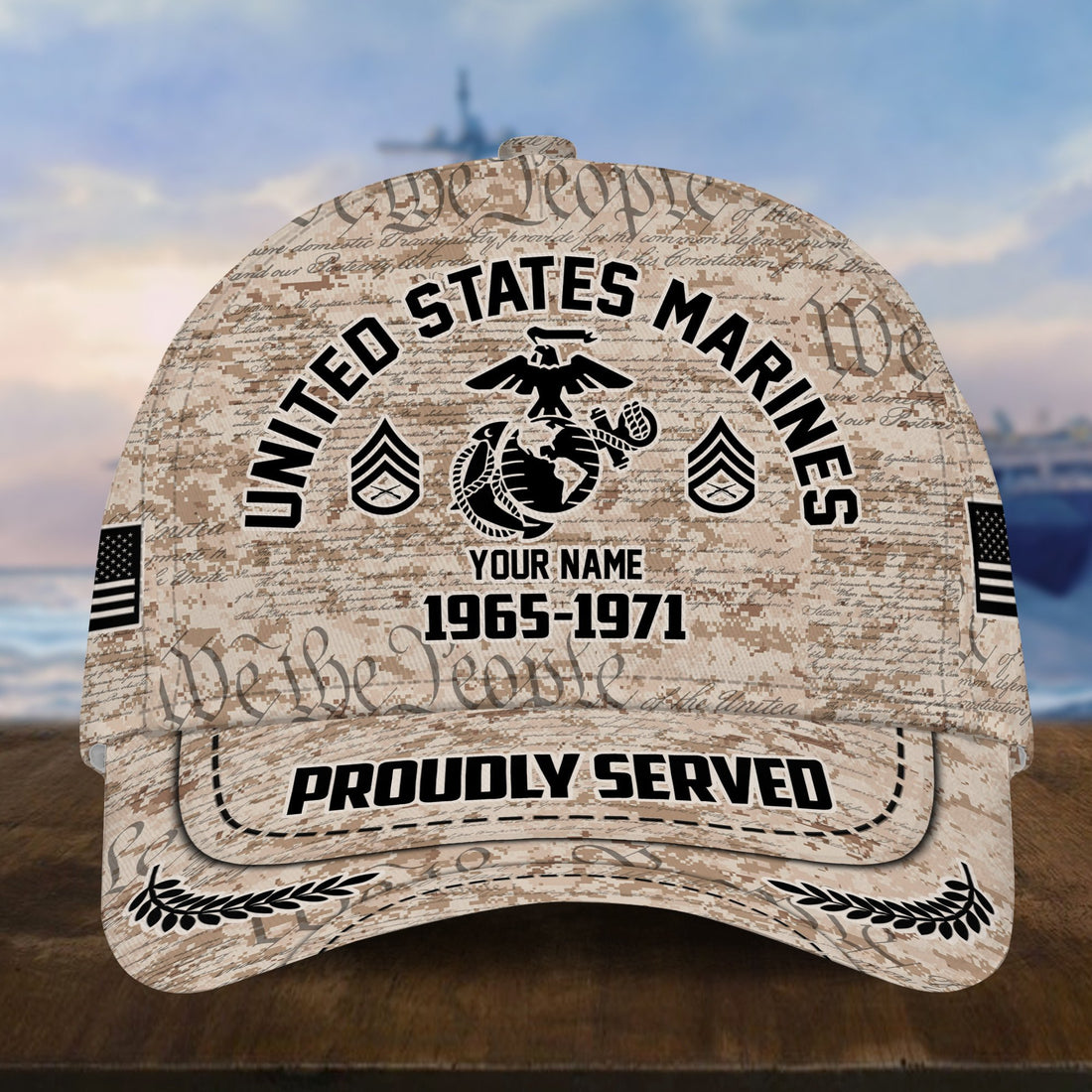 Personalized Camo Combat US Marines Veteran Hat: Custom Military Rank Name Year and Ball Cap Printing VPVC001003
