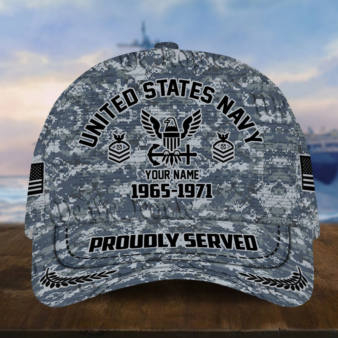 Personalized Camo Combat US Navy Veteran Hat: Custom Military Rank Name Year and Ball Cap Printing VPVC001002