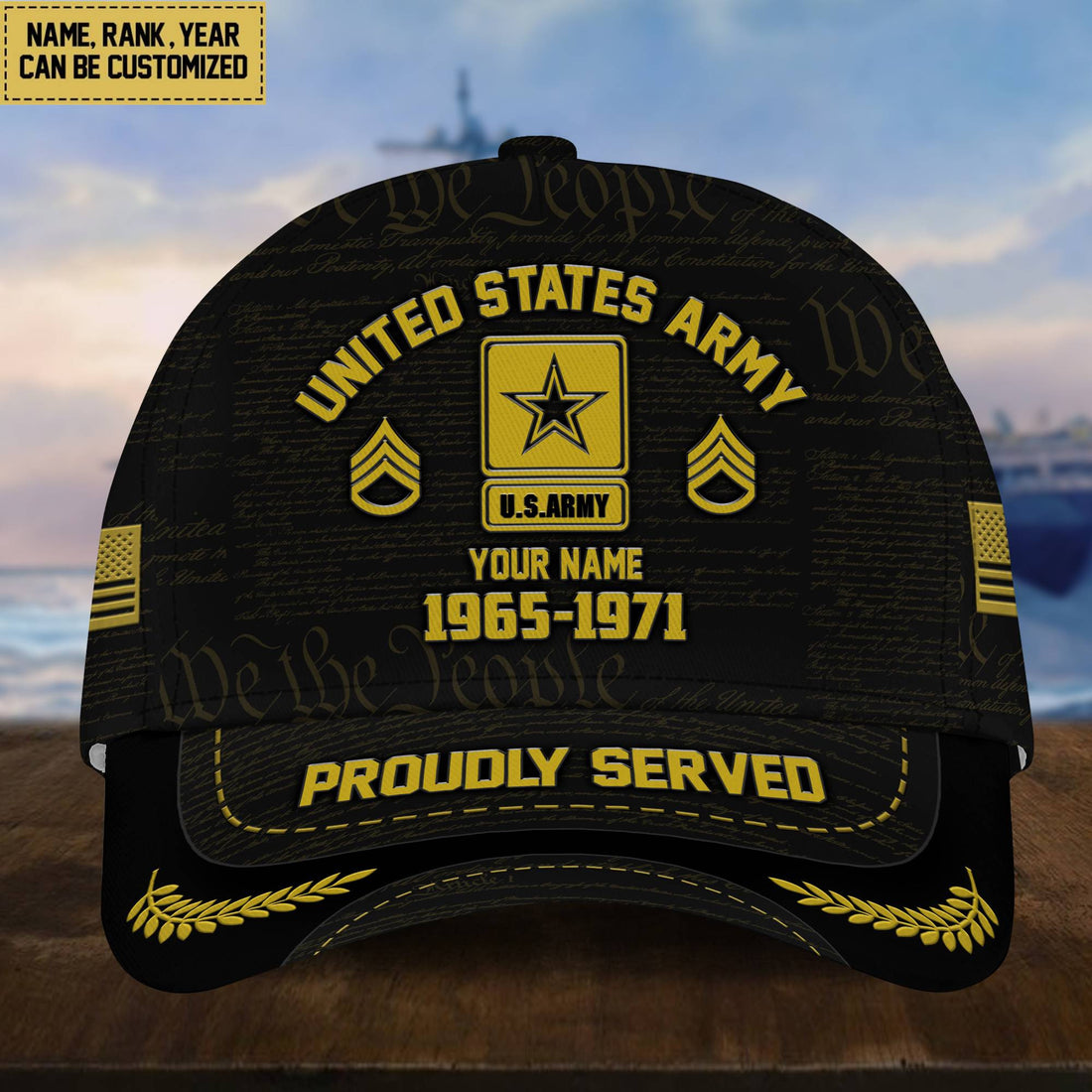 Customized US Army Veteran Hat Printed Classic Cap Personalized With Rank Military Style Ball Caps Army VPVC000801