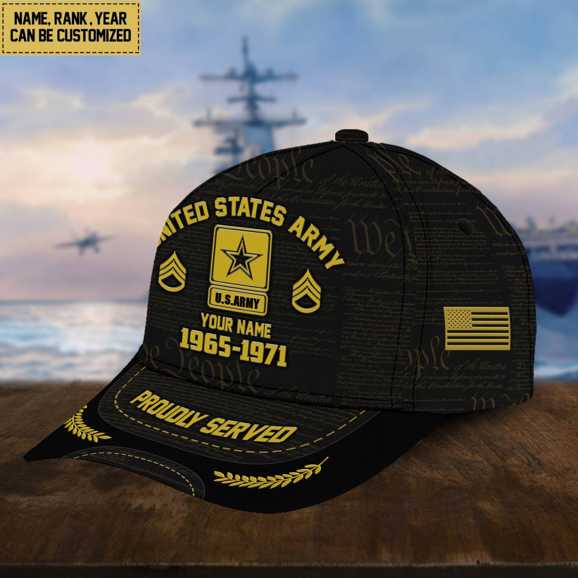Customized US Army Veteran Hat Printed Classic Cap Personalized With Rank Military Style Ball Caps Army VPVC000801