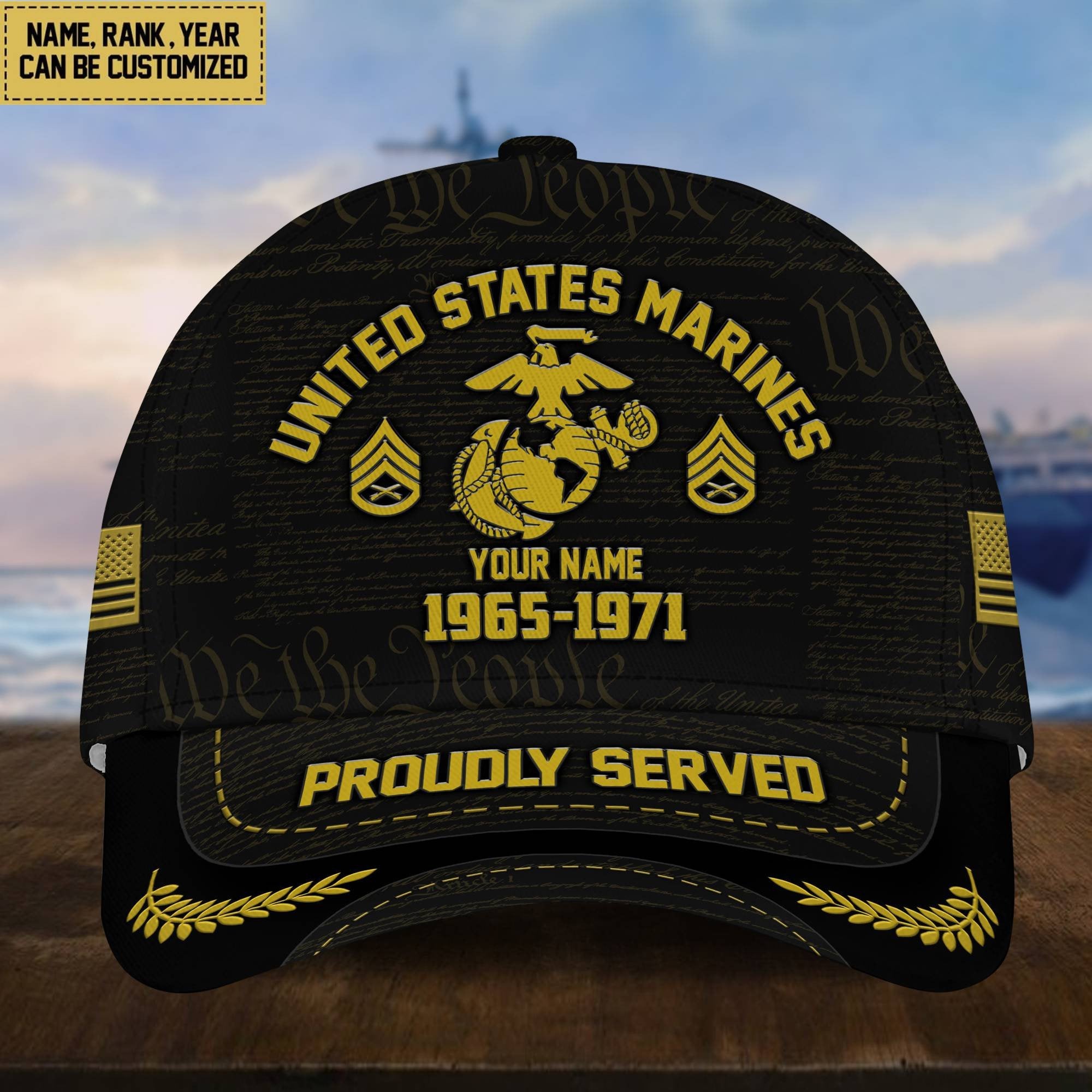 Customized US Marines Veteran Hat Printed Classic Cap Personalized With Rank Military Style Ball Caps Marine VPVC000803