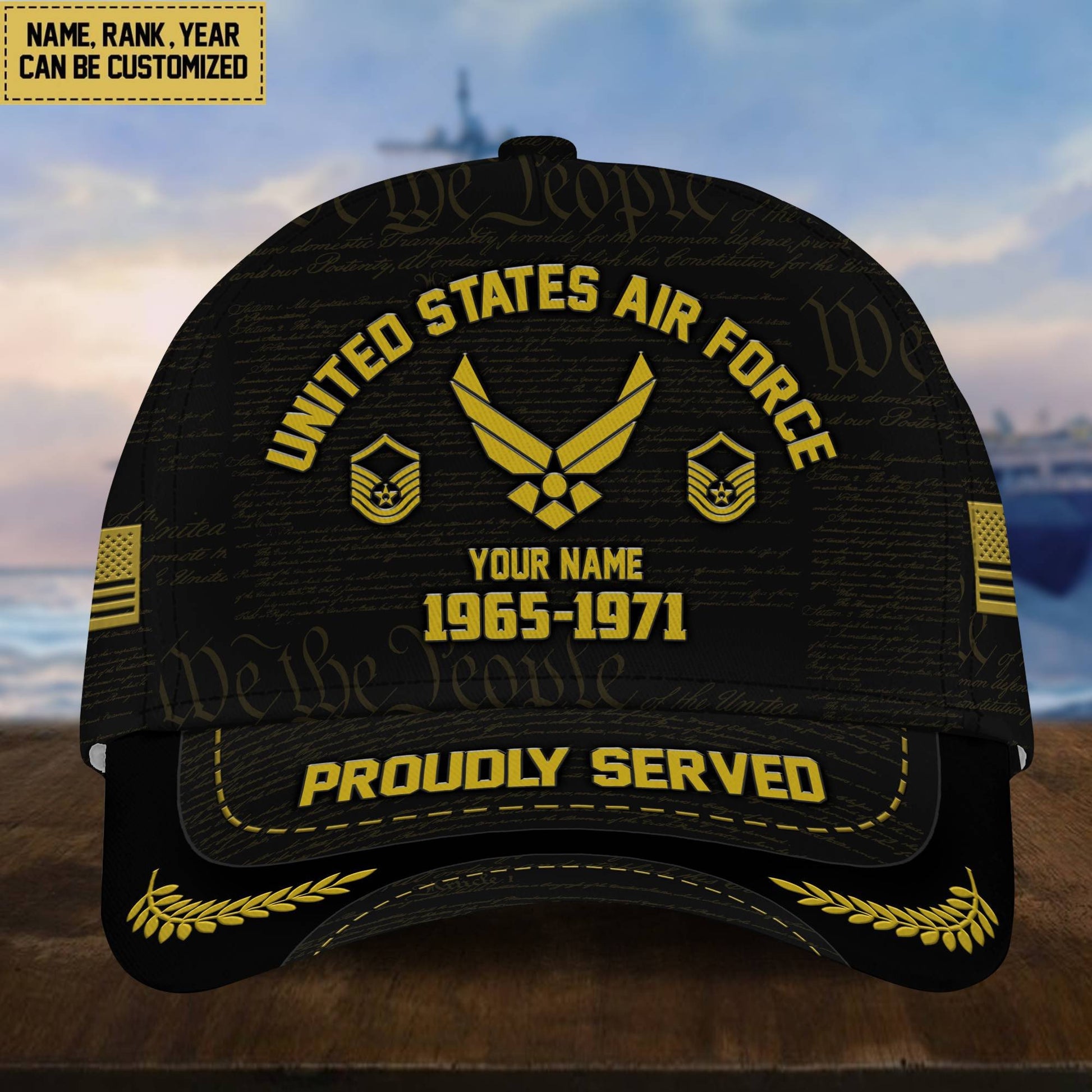 Customized USAF Veteran Hat Printed Classic Cap Personalized With Rank Military Style Ball Caps Air Force VPVC000804