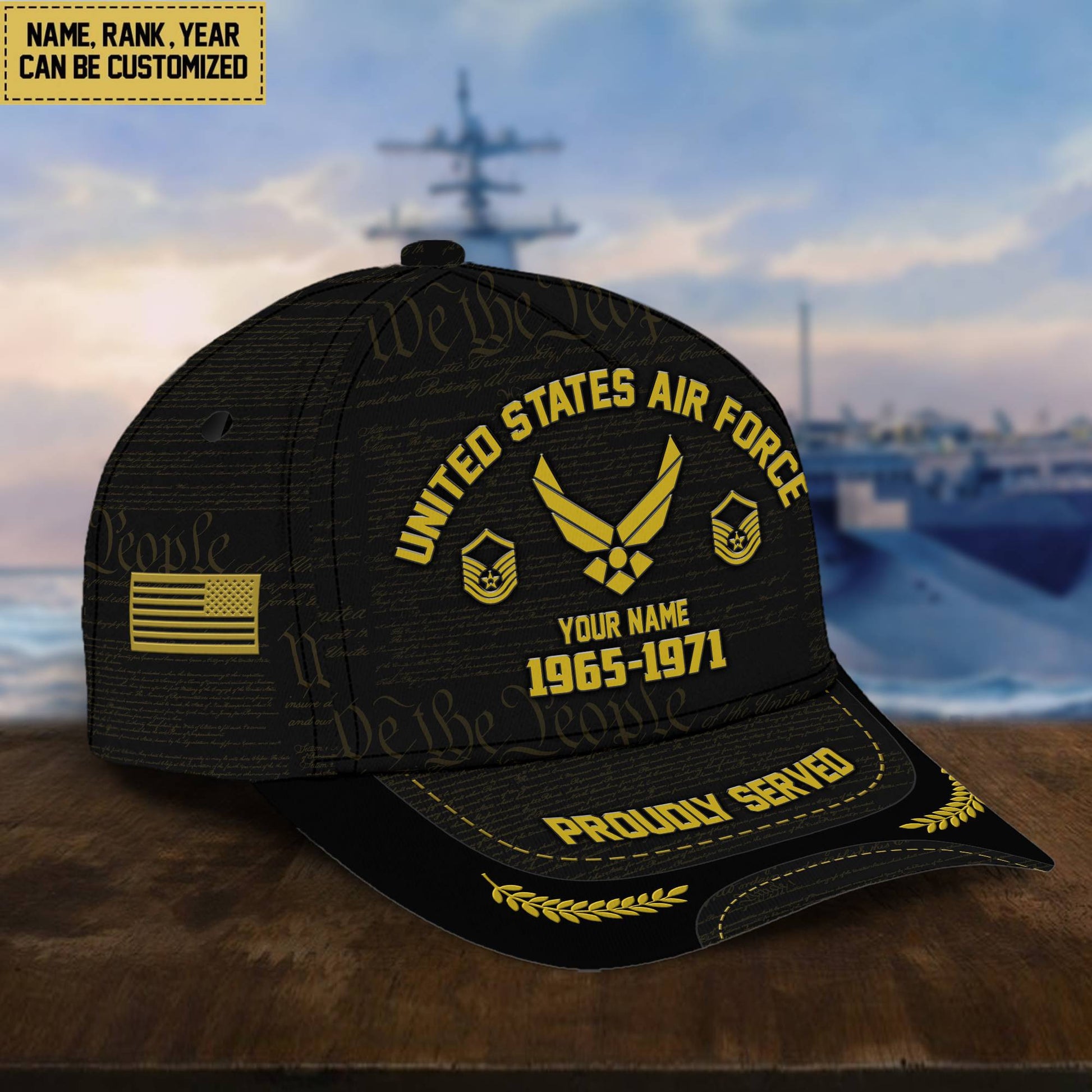 Customized USAF Veteran Hat Printed Classic Cap Personalized With Rank Military Style Ball Caps Air Force VPVC000804