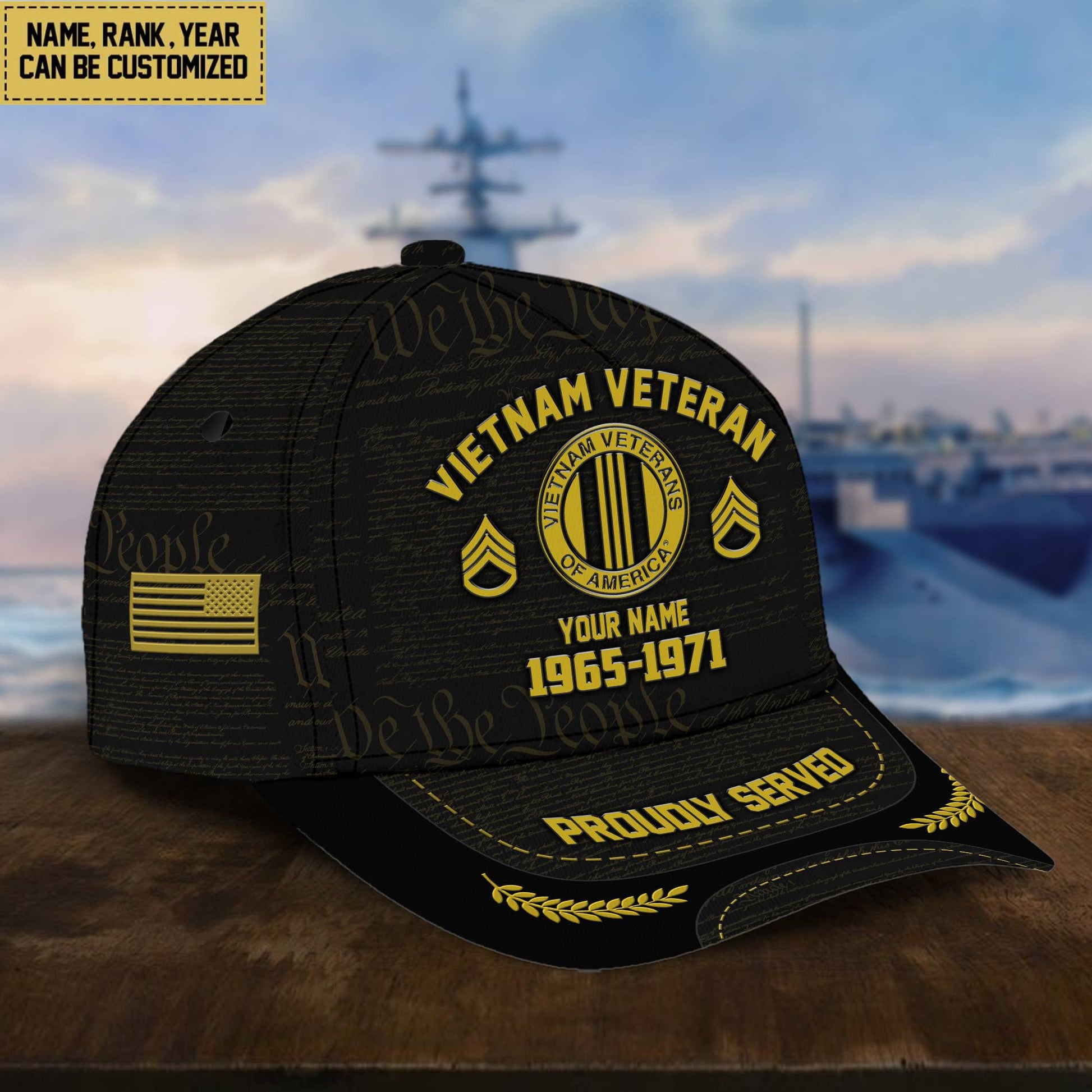 Customized Vietnam Veteran Hat Printed Classic Cap Personalized With Rank Military Style Ball Caps VPVC000806
