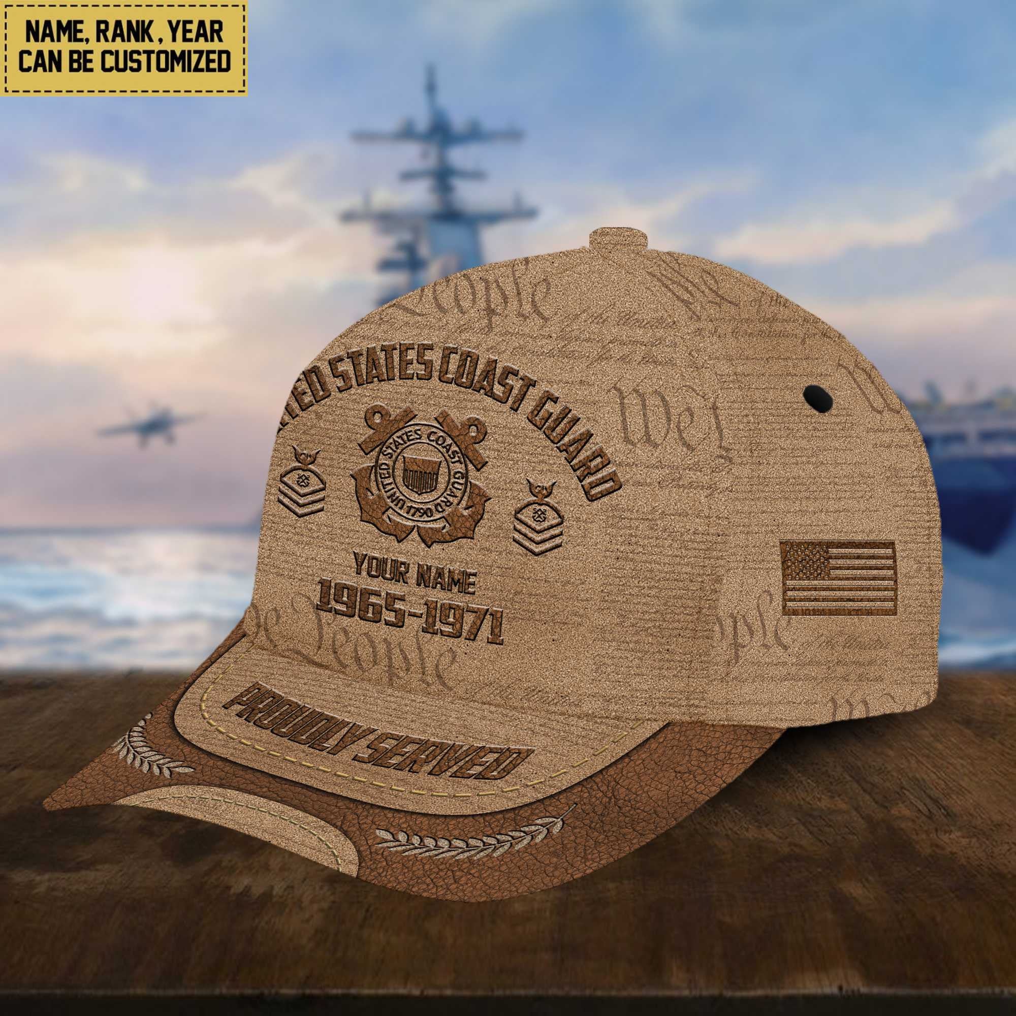 USCG Veteran Cap, Custom Name, Rank, Years Of Service Gift For Veterans Day, Father's Day, Memorial Day VPVC000705