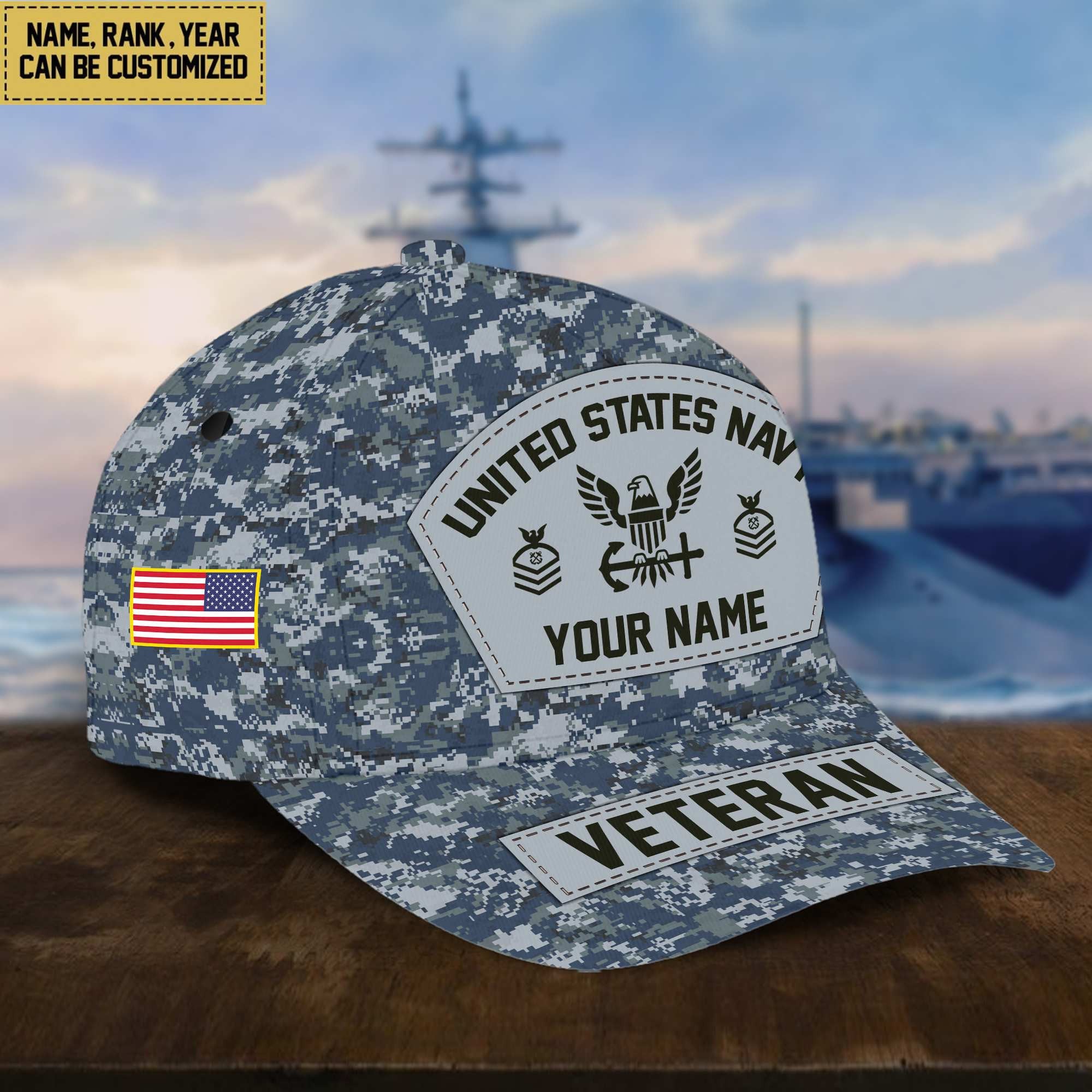 Personalized US Navy Veteran Hat - Custom Military Rank Name And Cap Printing VPVC001302