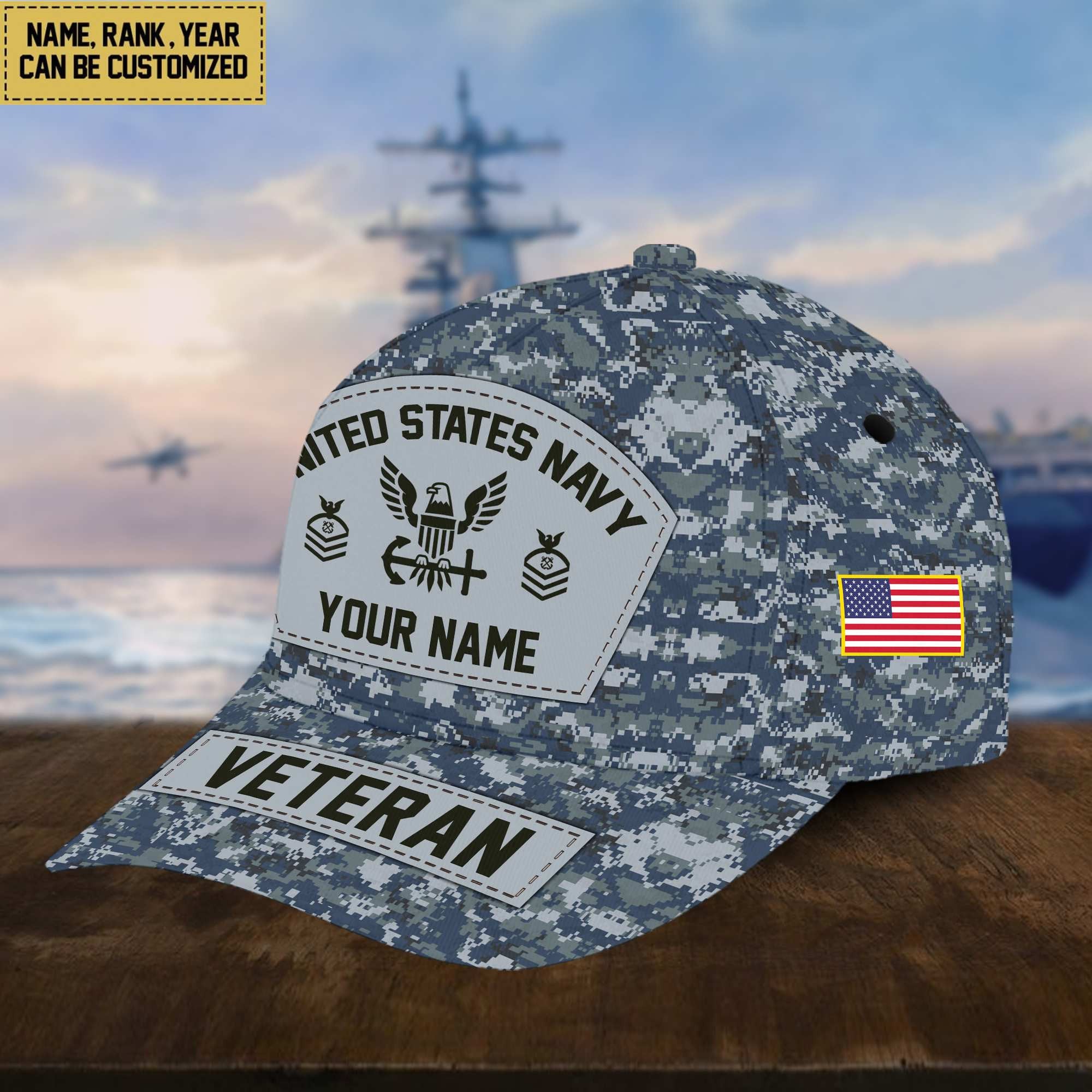 Personalized US Navy Veteran Hat - Custom Military Rank Name And Cap Printing VPVC001302