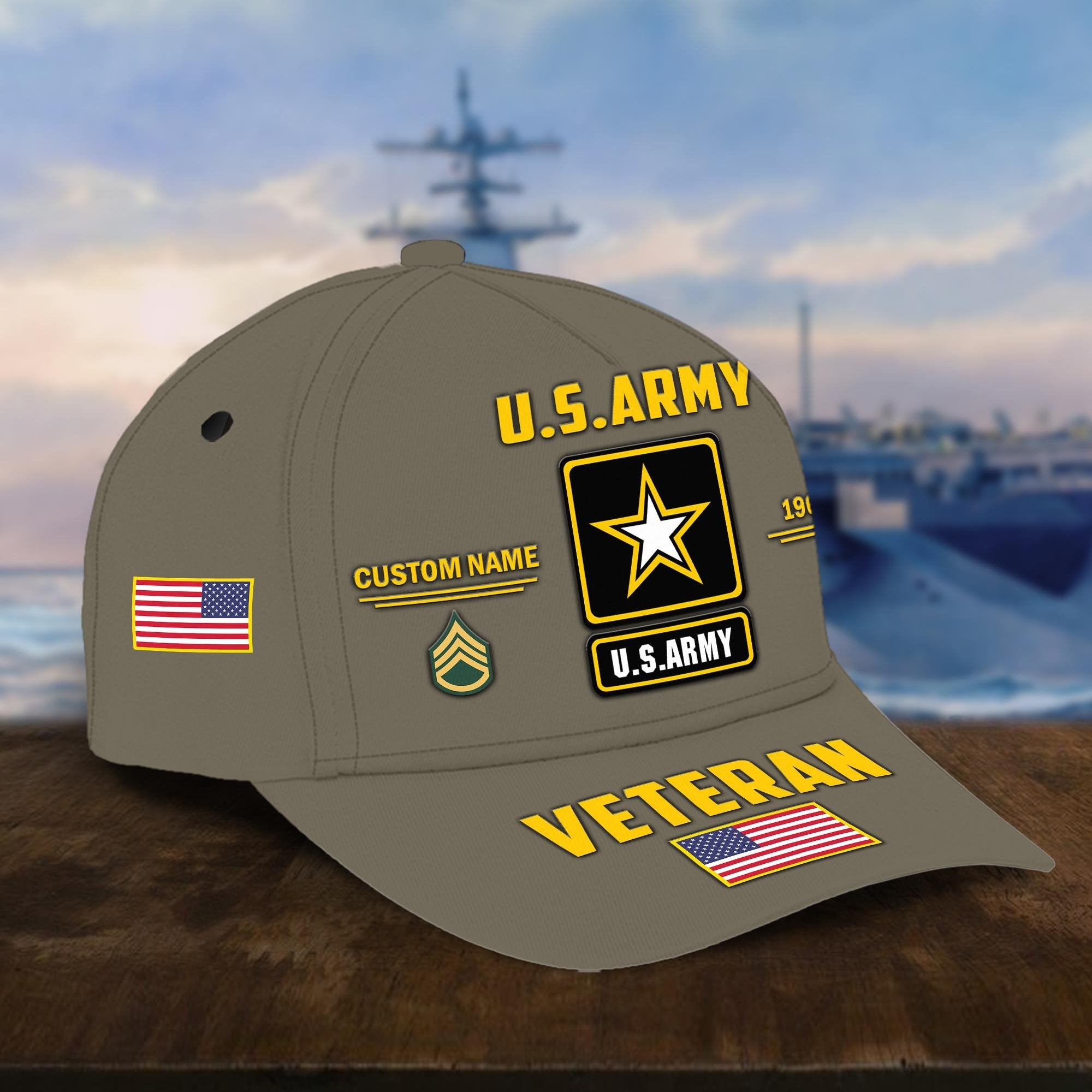 Customized US Army Veteran Hat Printed Classic Cap Personalized With Name, Rank, Years Of Service Military Style Baseball cap Caps VPVC001501