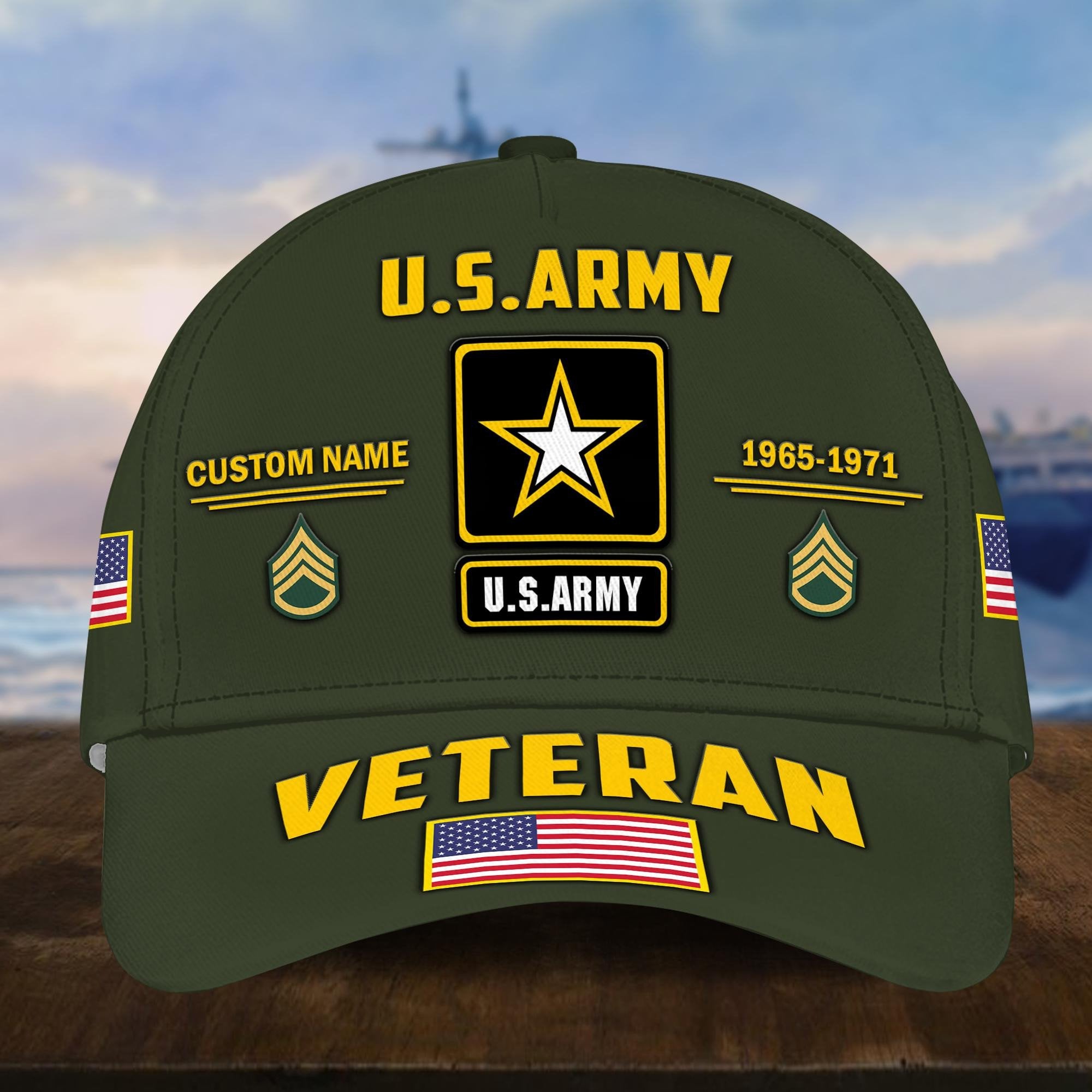 Customized US Army Veteran Hat Printed Classic Cap Personalized With Name, Rank, Years Of Service Military Style Baseball cap Caps VPVC001501