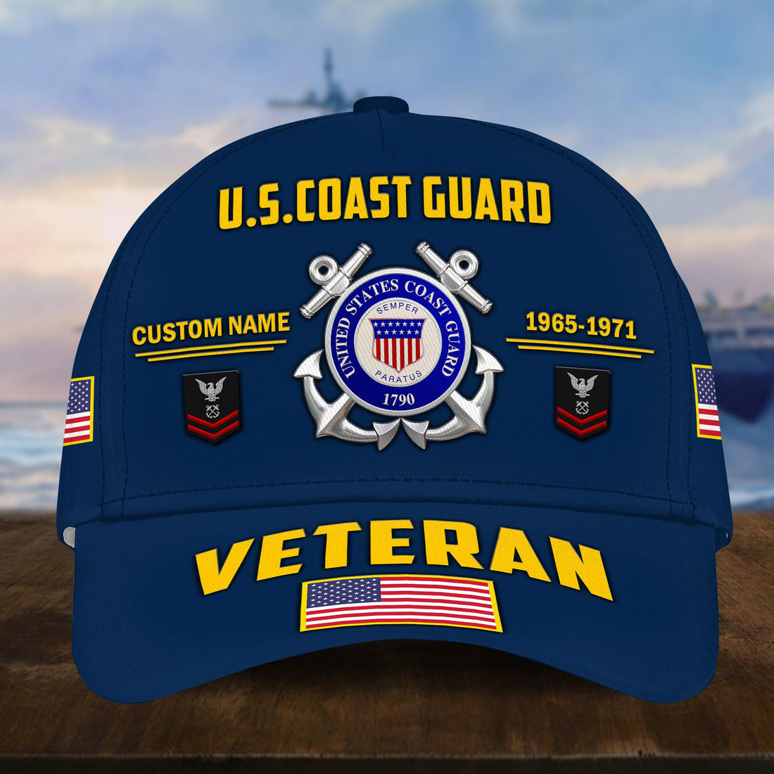 Customized USCG Veteran Hat Printed Classic Cap Personalized With Name, Rank, Years Of Service Military Style Baseball cap Caps VPVC001505