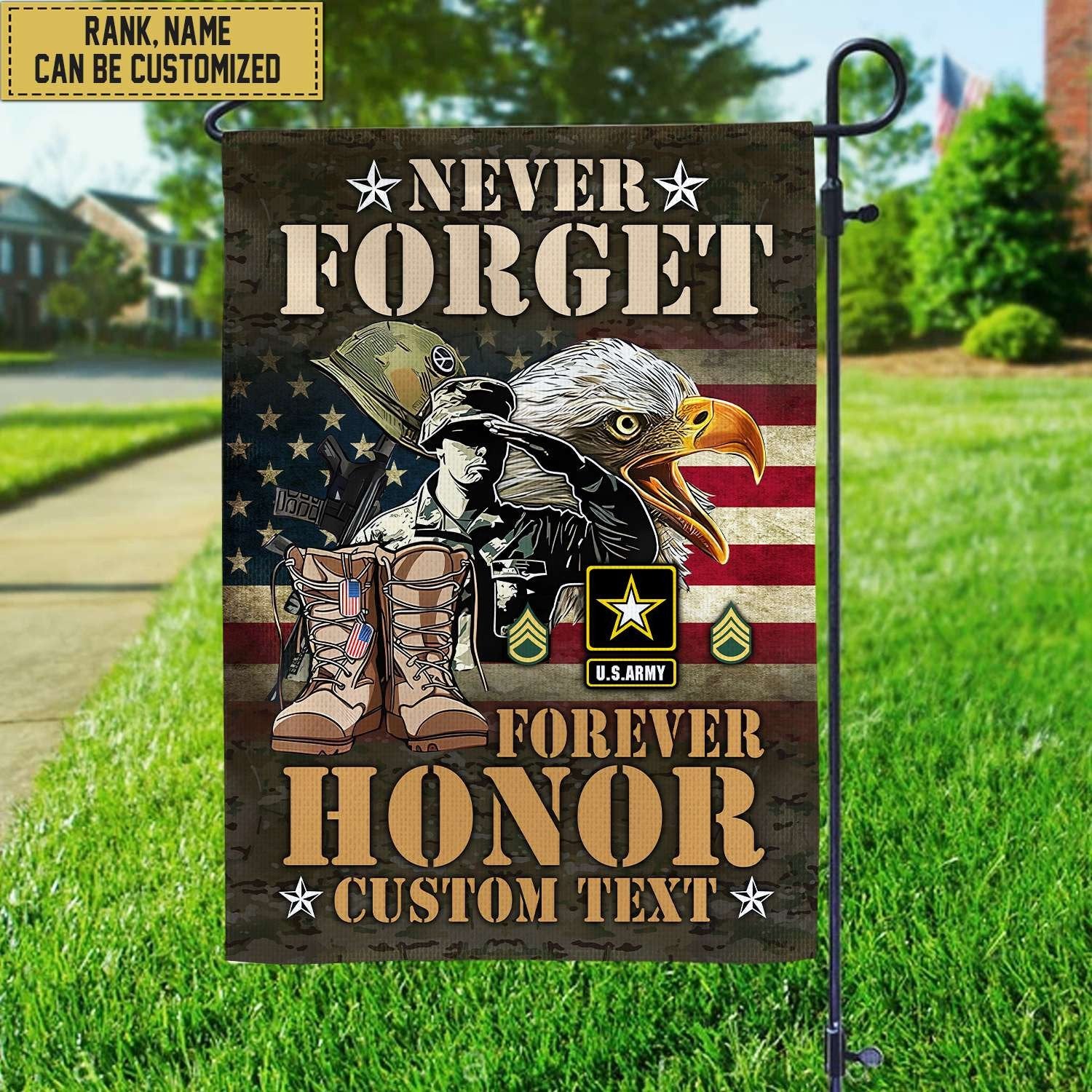 US Army Custom Name, Rank, American Flag, Veterans Day Gift, American Flag Gift For Him Military Gift Patriotic, Garden Flag - House Flag VPVC101701