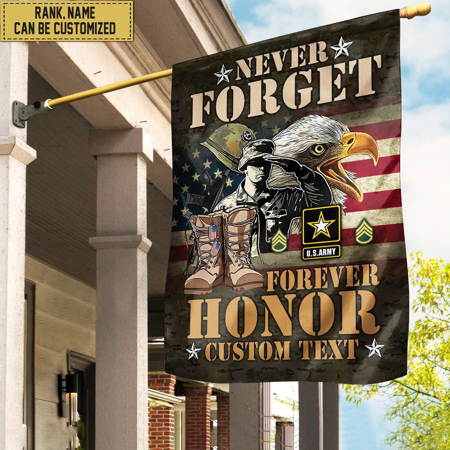 US Army Custom Name, Rank, American Flag, Veterans Day Gift, American Flag Gift For Him Military Gift Patriotic, Garden Flag - House Flag VPVC101701
