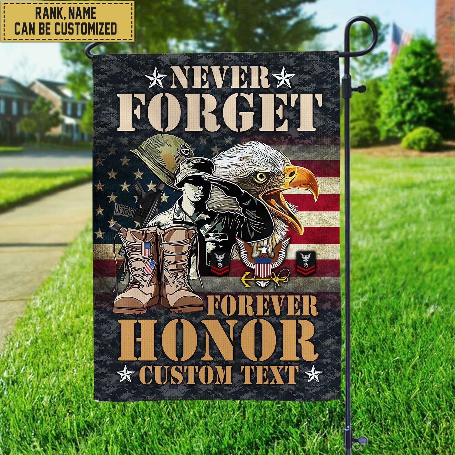 US Navy Custom Name, Rank, American Flag, Veterans Day Gift, American Flag Gift For Him Military Gift Patriotic, Garden Flag - House Flag VPVC101702