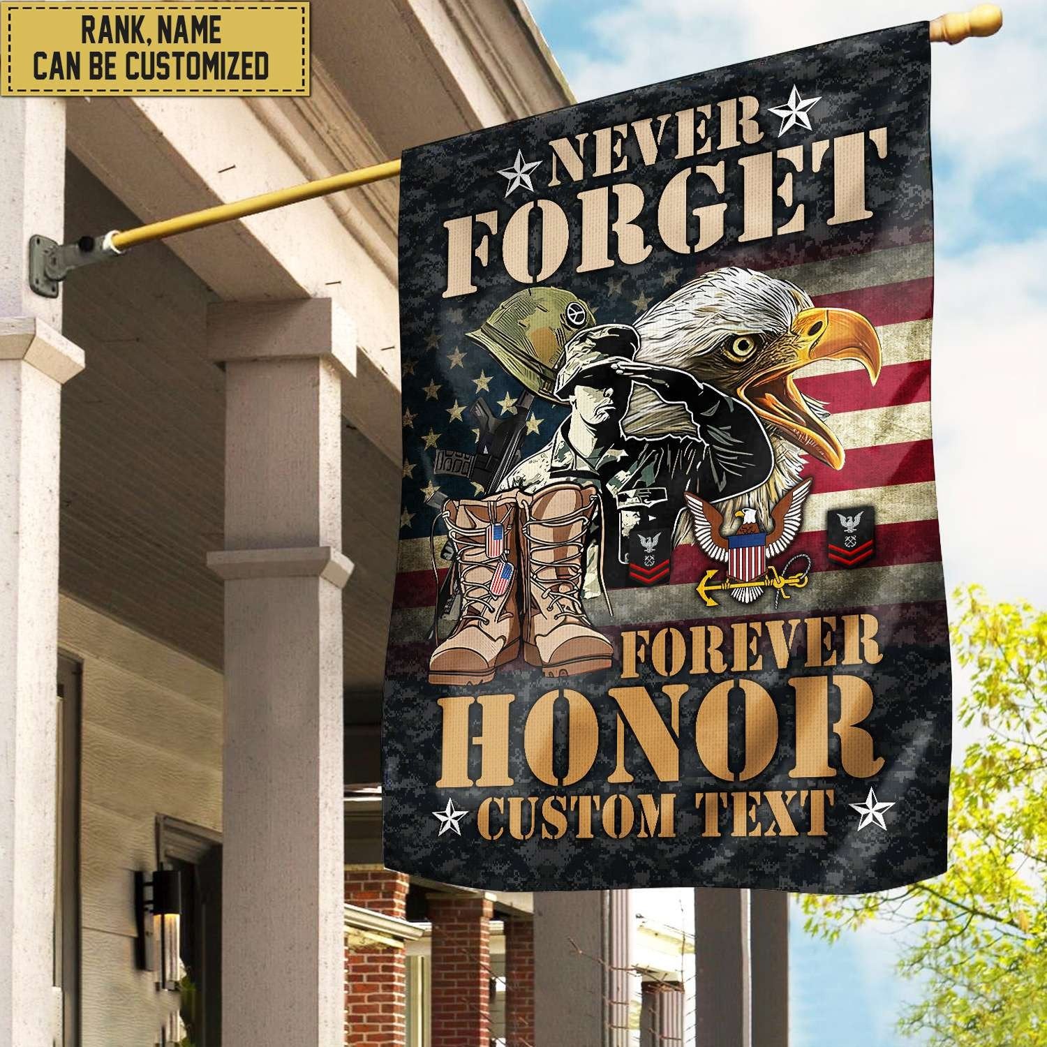 US Navy Custom Name, Rank, American Flag, Veterans Day Gift, American Flag Gift For Him Military Gift Patriotic, Garden Flag - House Flag VPVC101702