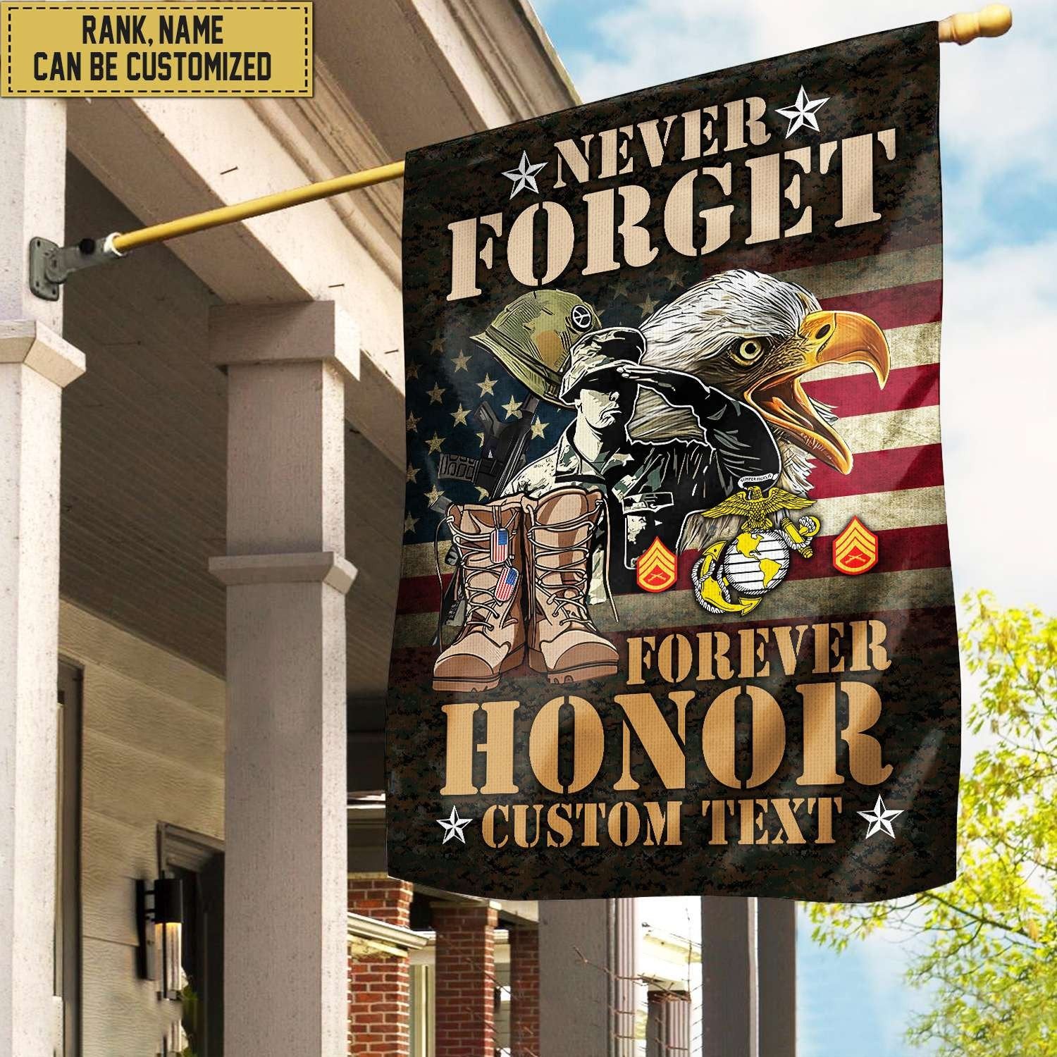 USMC Marine Veteran Custom Name, Rank, American Flag, Veterans Day Gift, American Flag Gift For Him Military Gift Patriotic, Garden Flag - House Flag VPVC101703