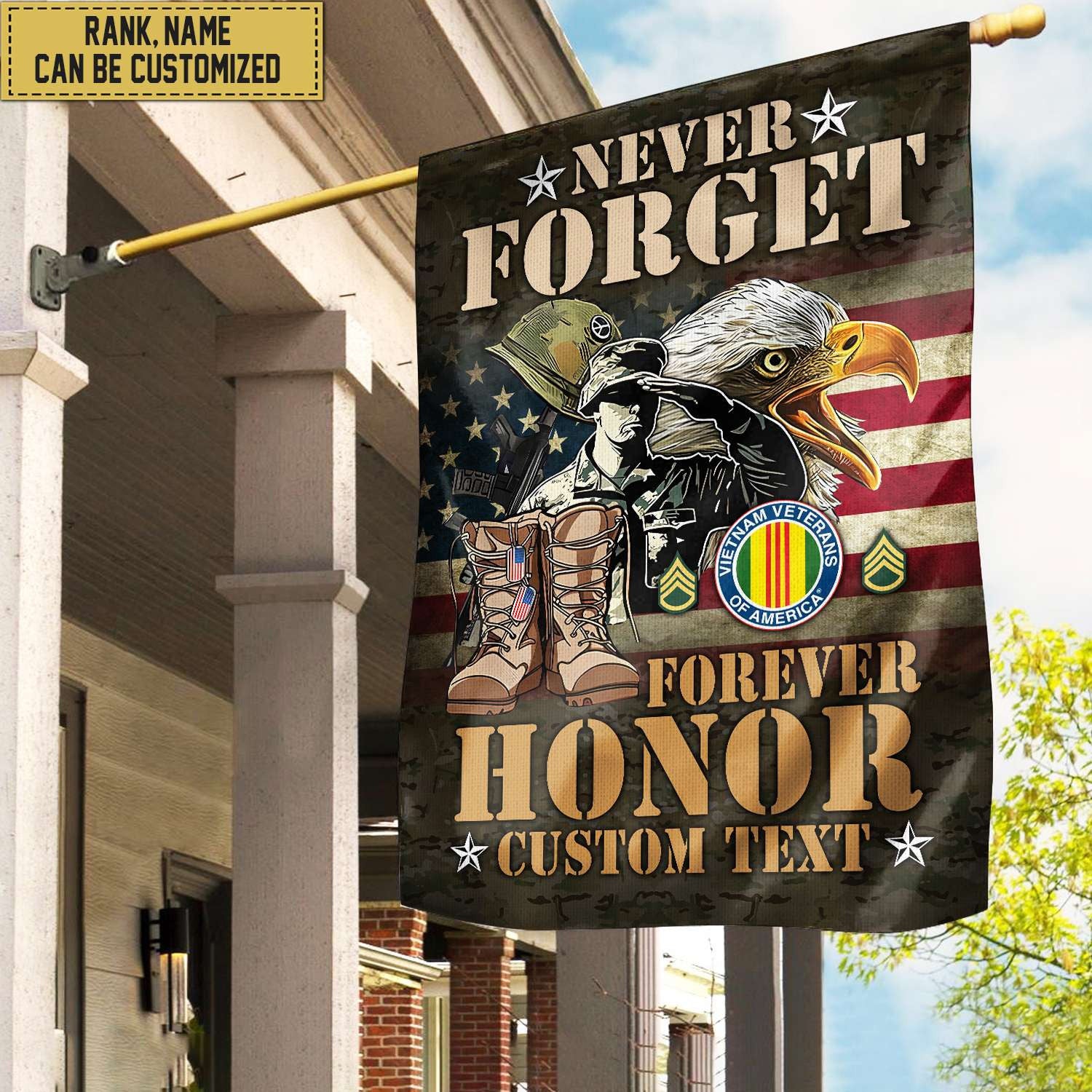 Vietnam Veteran Custom Name, Rank Flag, Veterans Day Gift, American Flag Gift For Him Military Gift Patriotic, Garden Flag - House Flag VPVC101706