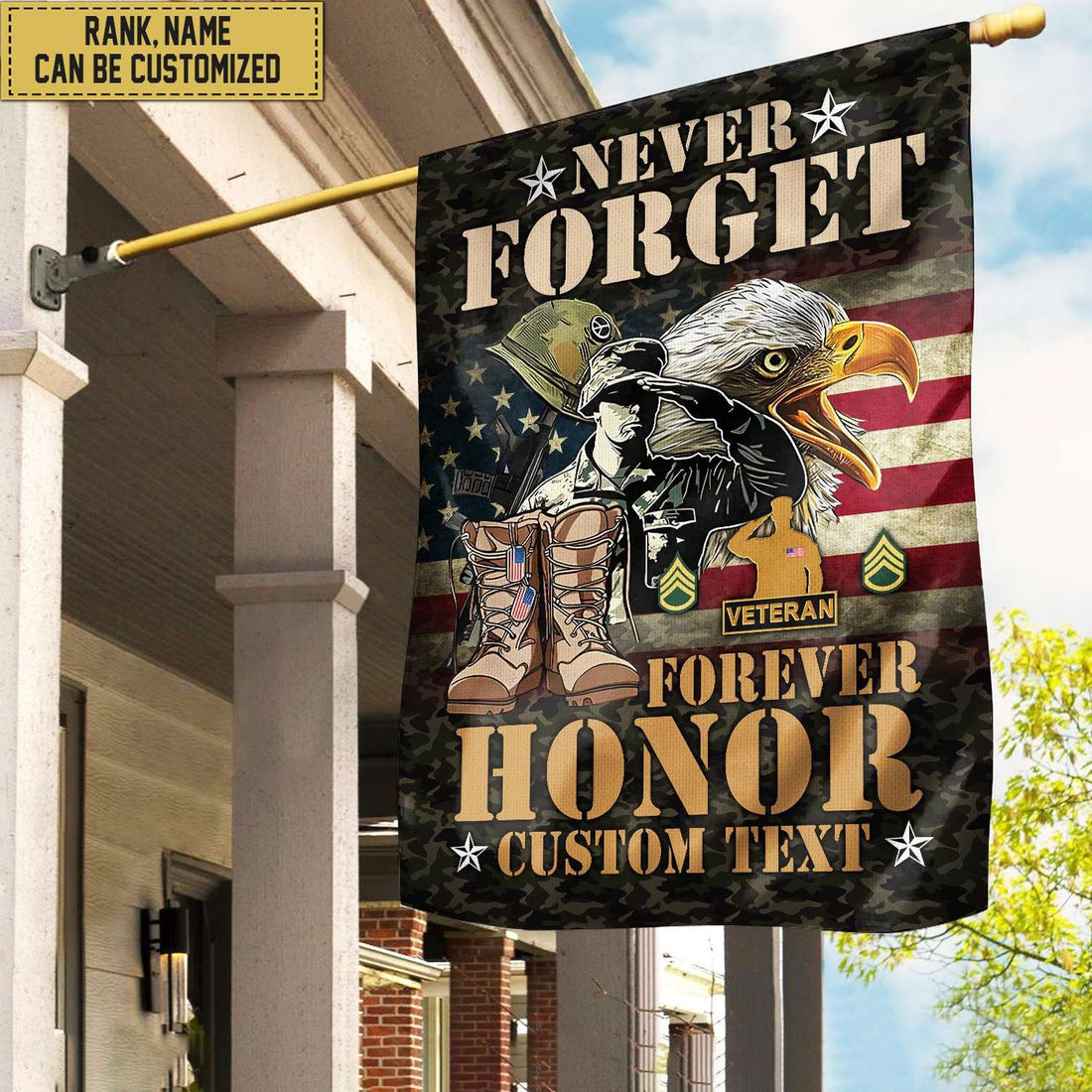 US Veteran Custom Name, Rank American Flag, Veterans Day Gift, American Flag Gift For Him Military Gift Patriotic, Garden Flag - House Flag VPVC101707