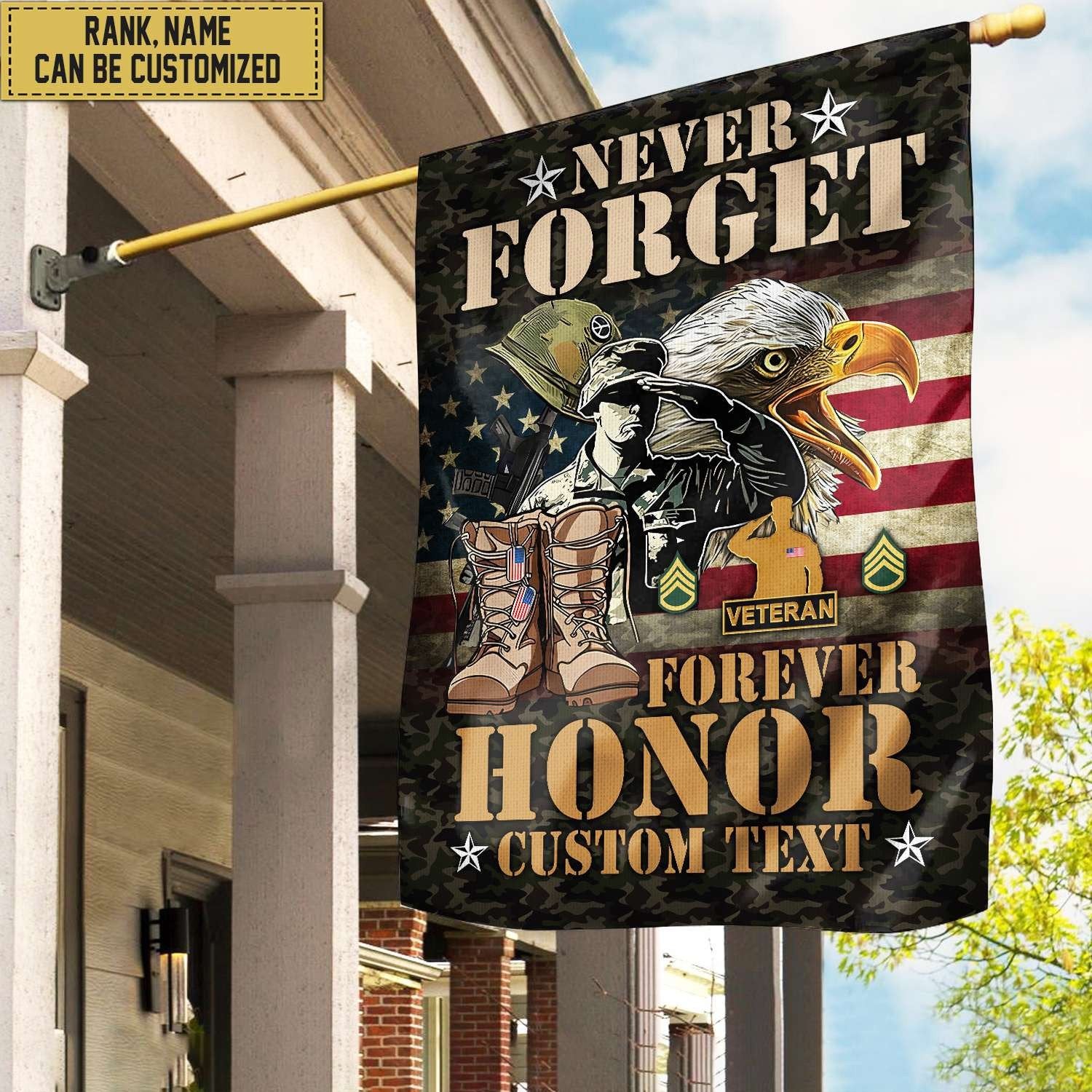 US Veteran Custom Name, Rank American Flag, Veterans Day Gift, American Flag Gift For Him Military Gift Patriotic, Garden Flag - House Flag VPVC101707