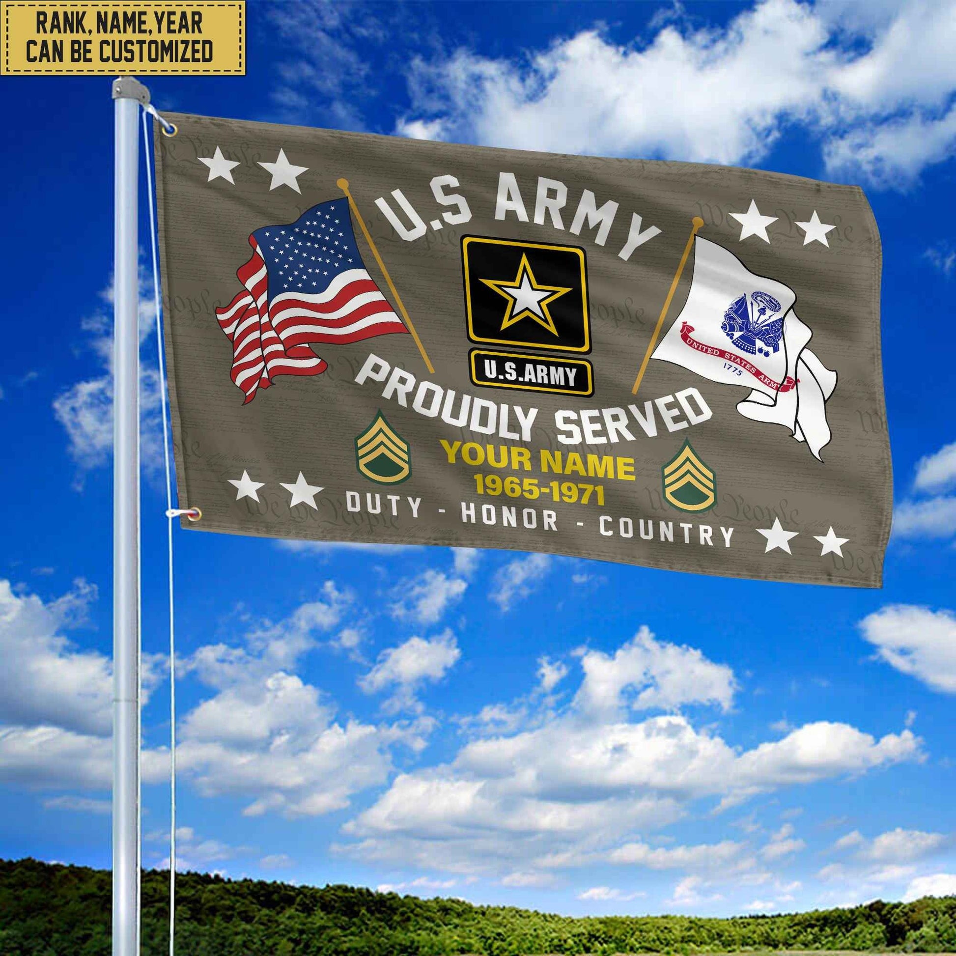 US Army Personalized American Flag, Gift For Him Military, Army Veteran Grommet Flag VPVC101801