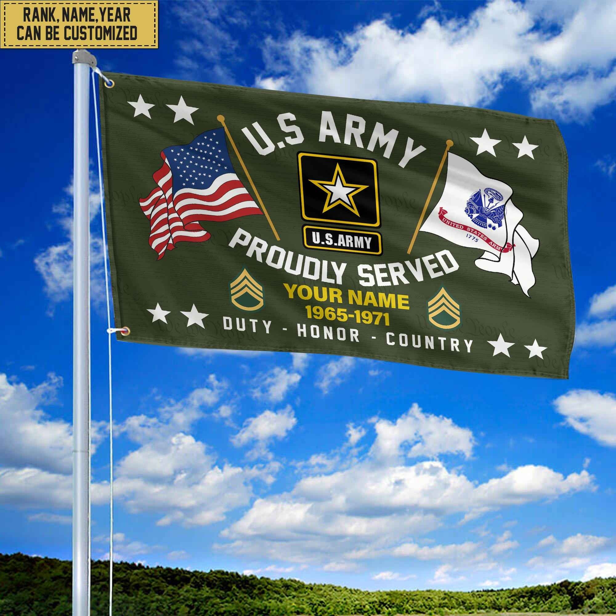 US Army Personalized American Flag, Gift For Him Military, Army Veteran Grommet Flag VPVC101801