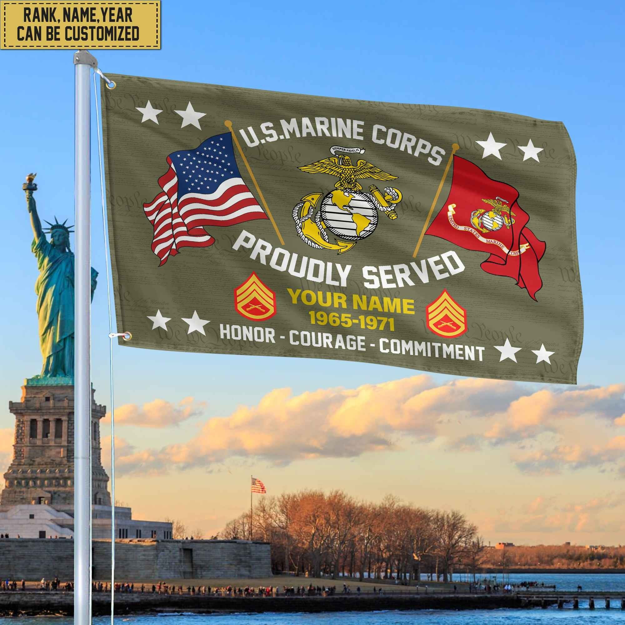 USMC Personalized American Flag, Gift For Him Military, Marine Veteran Grommet Flag VPVC101803