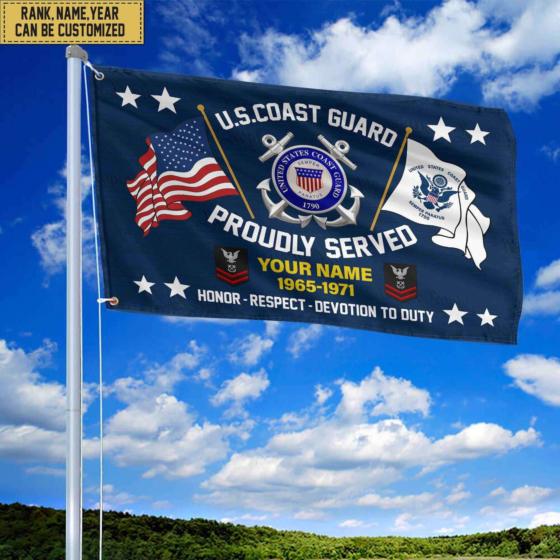 USCG Veteran Personalized American Flag, Gift For Him Military, Coast Guard Veteran Grommet Flag VPVC101805