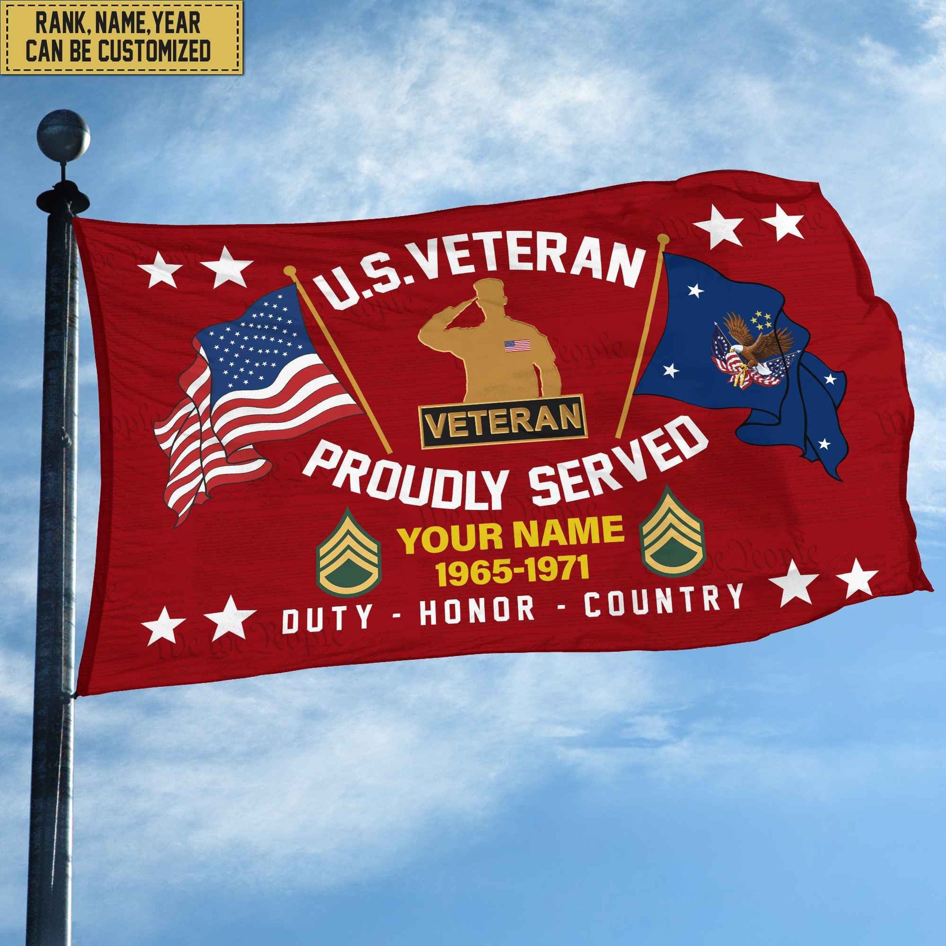 US Veteran Personalized American Flag, Gift For Him Military, US Veteran Grommet Flag VPVC101807