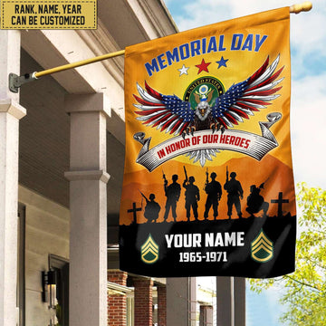 US Army Custom Name, Rank, Year American Flag, Veterans Day Gift, American Flag Gift For Him Military Gift Patriotic, Garden Flag - House Flag VPVC101901
