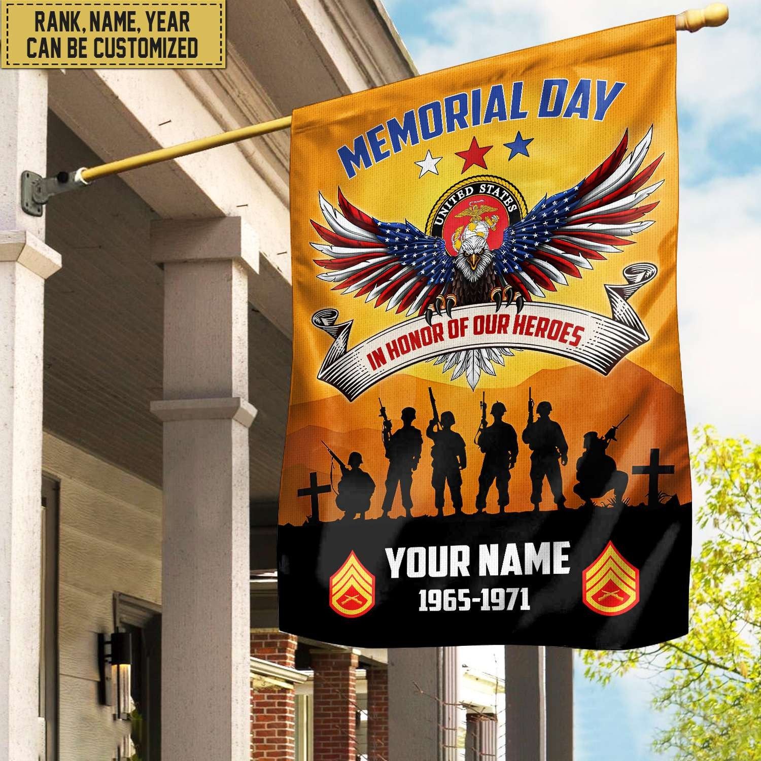 USMC Custom Name, Rank, Year American Flag, Veterans Day Gift, American Flag Gift For Him Military Gift For Marine Veteran, Garden Flag - House Flag VPVC101903