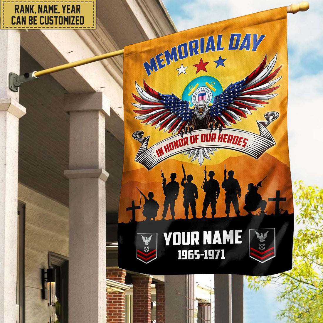 USCG Custom Name, Rank, Year American Flag, Veterans Day Gift, American Flag Gift For Him Military, Gift For Coast Guard Veteran, Garden Flag - House Flag VPVC101905