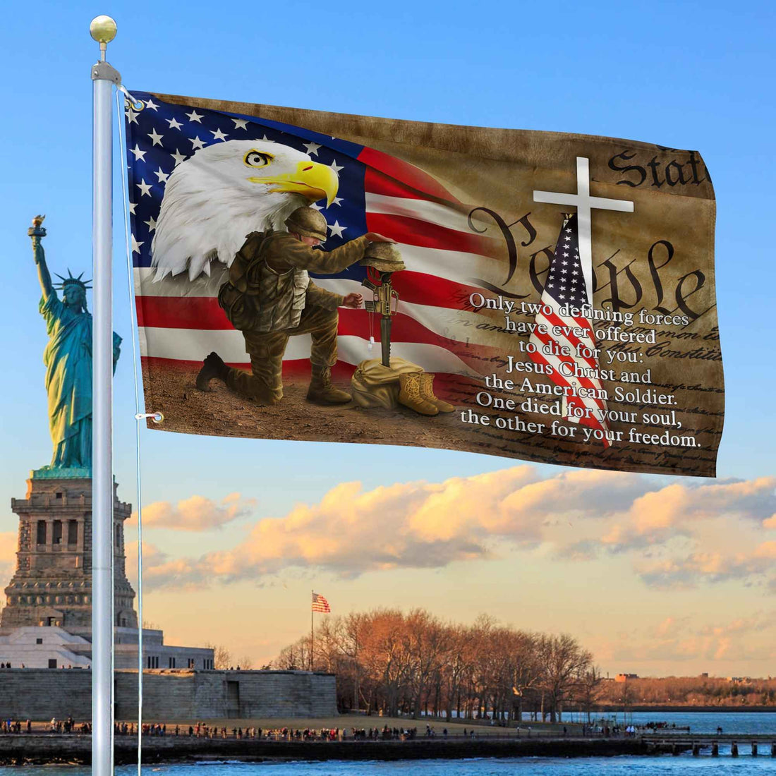 Only Two Defining Forces Have Ever Offered To Die For You US Veteran Personalized American Flag, Gift For Him Military, US Veteran Grommet Flag VPVC102601
