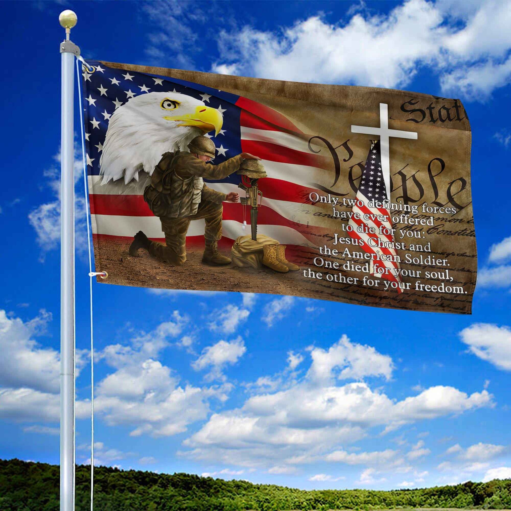 Only Two Defining Forces Have Ever Offered To Die For You US Veteran Personalized American Flag, Gift For Him Military, US Veteran Grommet Flag VPVC102601