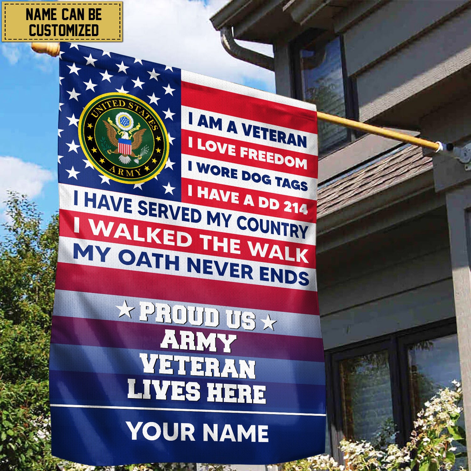 US Army Personalized American Flag, Gift For US Military Veteran, US Army Veteran Grommet Flag, Garden Flag, House Flag VPVC102901