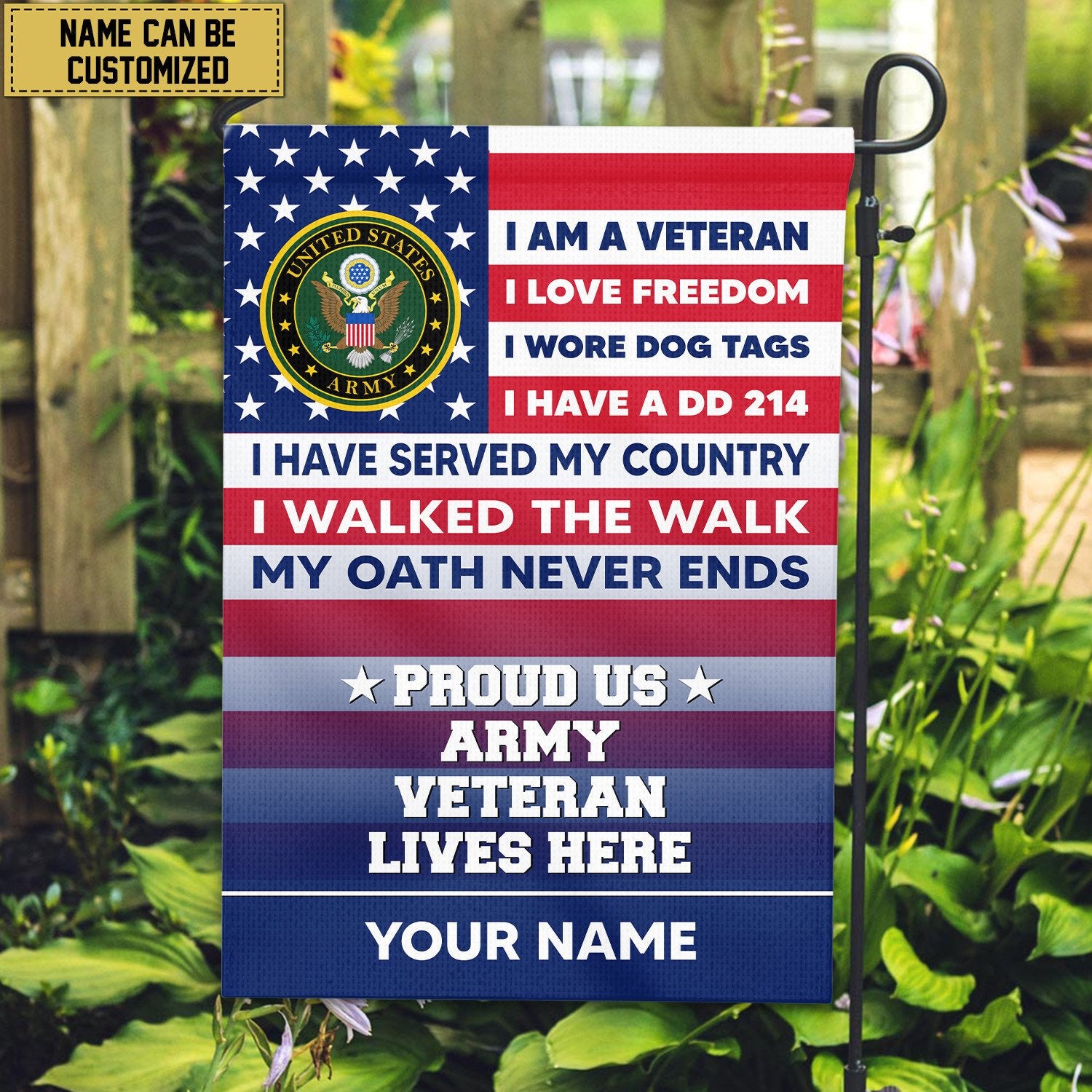 US Army Personalized American Flag, Gift For US Military Veteran, US Army Veteran Grommet Flag, Garden Flag, House Flag VPVC102901