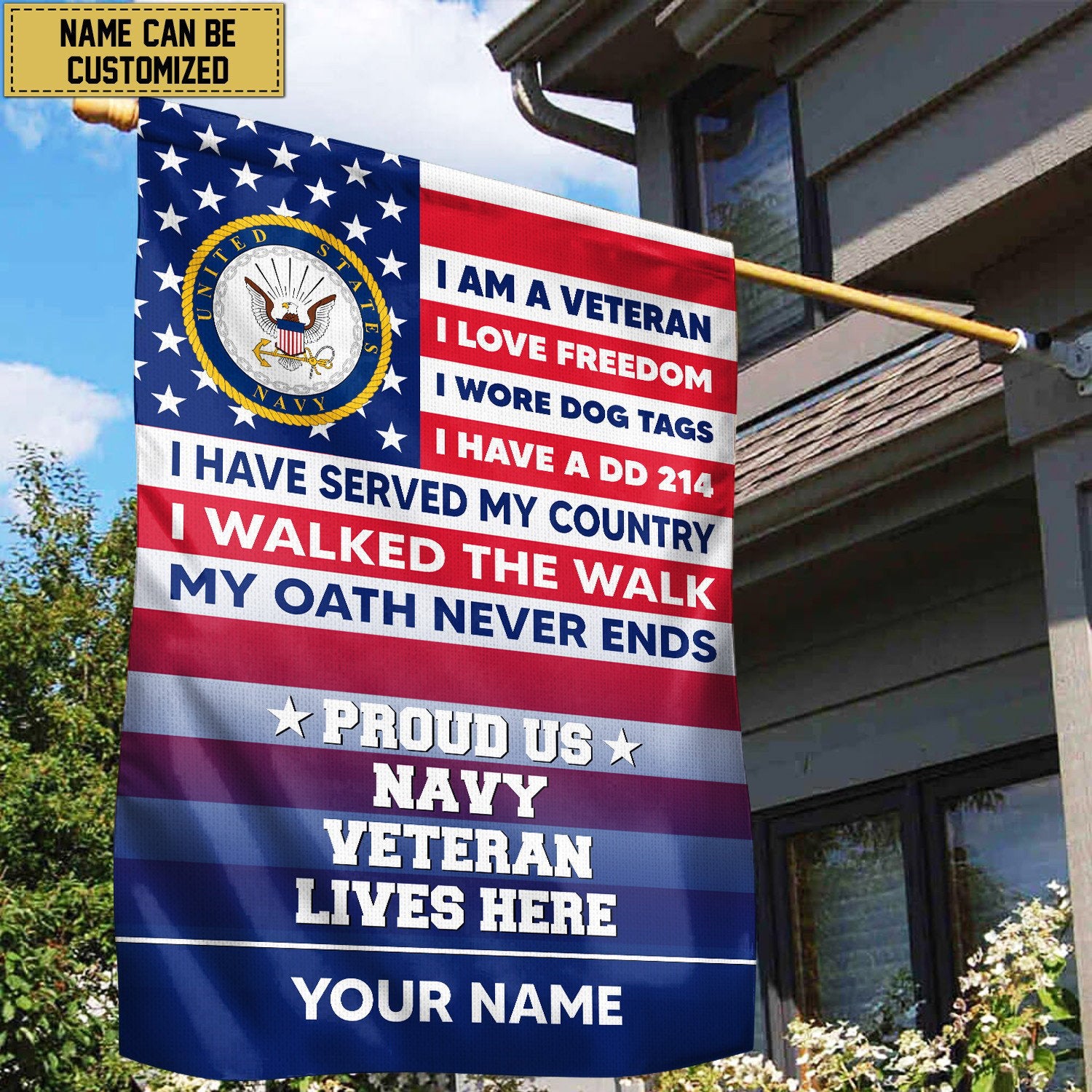 US Navy Personalized American Flag, Gift For US Military Veteran, US Navy Veteran Grommet Flag, Garden Flag, House Flag VPVC102902