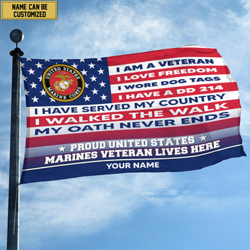 USMC Personalized American Flag, Gift For US Military Veteran, US Marine Veteran Grommet Flag, Garden Flag, House Flag VPVC102903