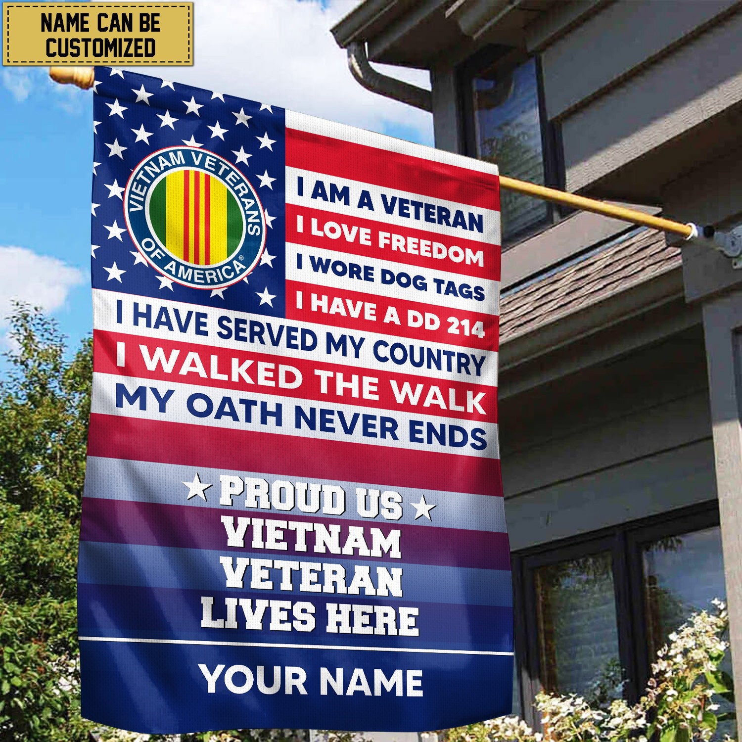 Vietnam Veteran Personalized American Flag, Gift For US Military Veteran, Vietnam Veteran Grommet Flag, Garden Flag, House Flag VPVC102906