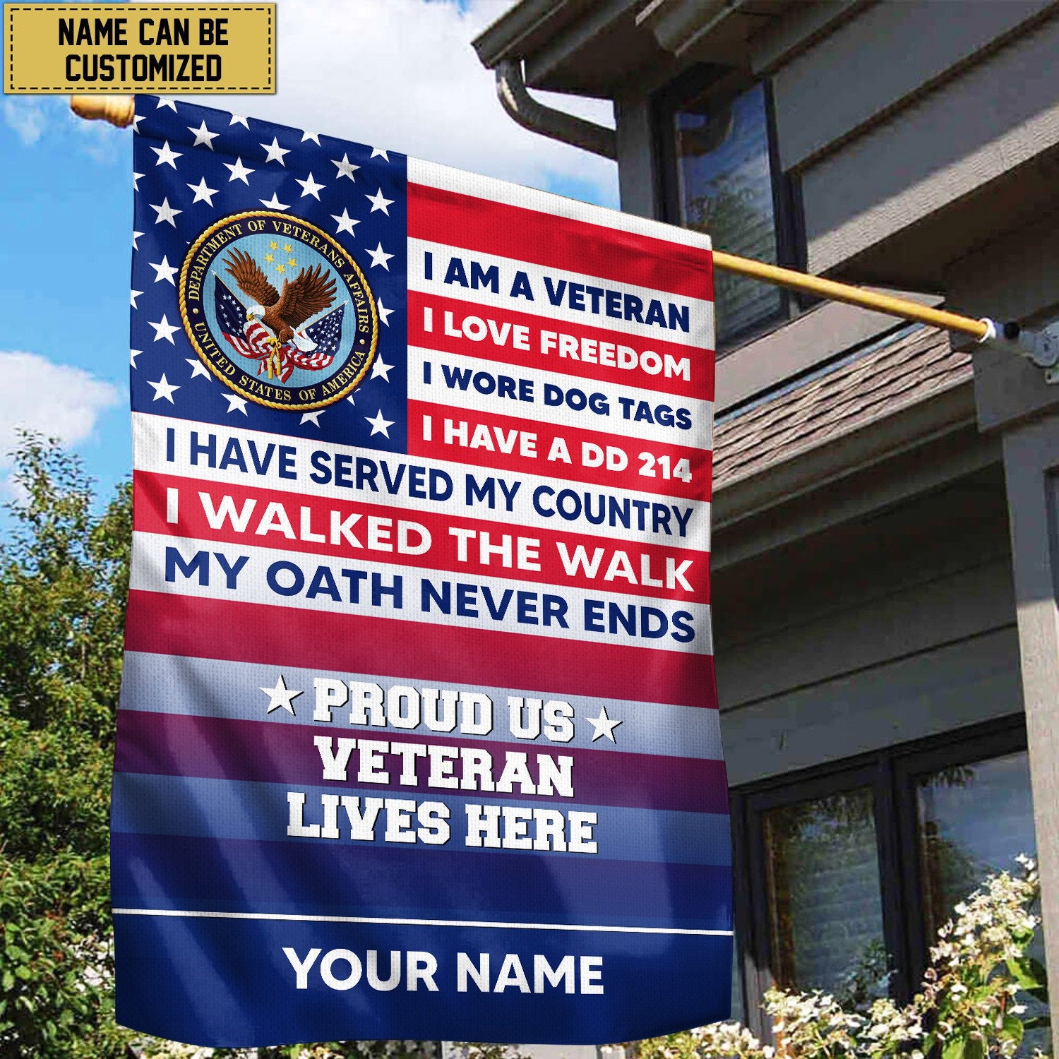 US Veteran Personalized American Flag, Gift For US Military Veteran, US Veteran Grommet Flag, Garden Flag, House Flag VPVC102907