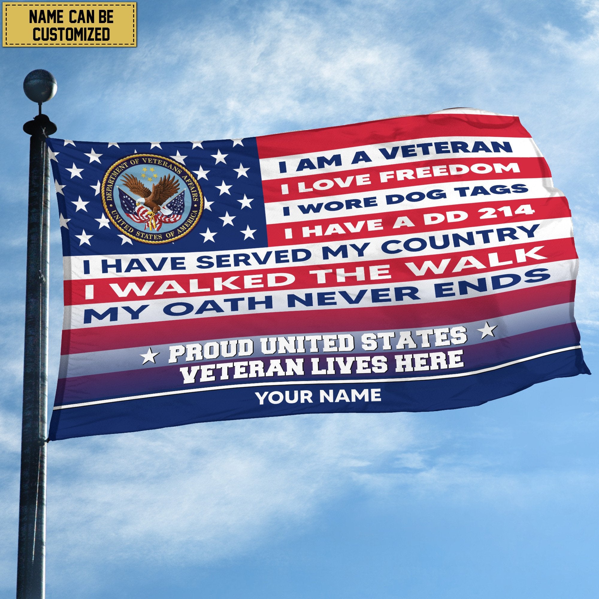 US Veteran Personalized American Flag, Gift For US Military Veteran, US Veteran Grommet Flag, Garden Flag, House Flag VPVC102907
