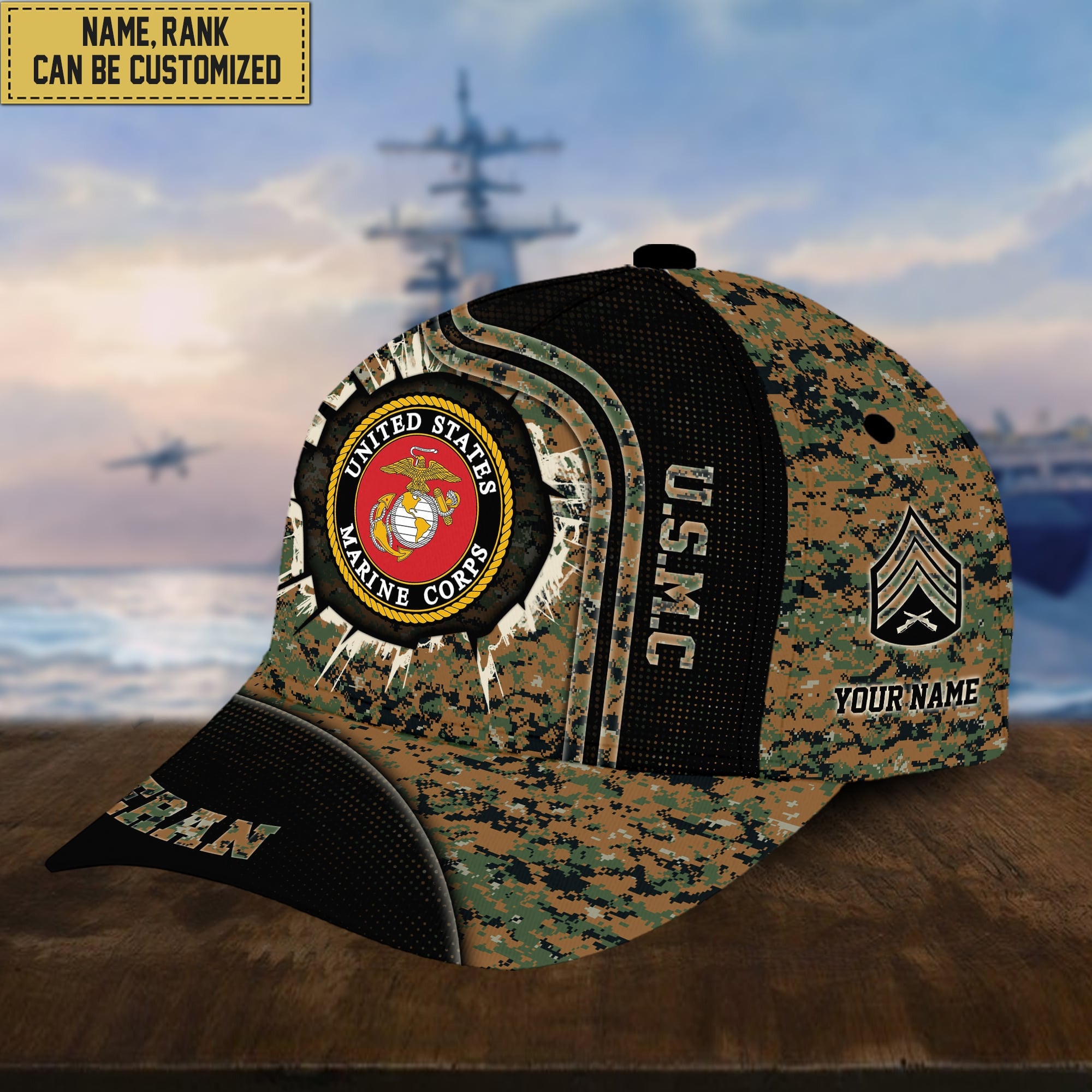 Personalized USMC Hat - Custom Name, Rank, Gift For US Marine Veteran VPVC002003